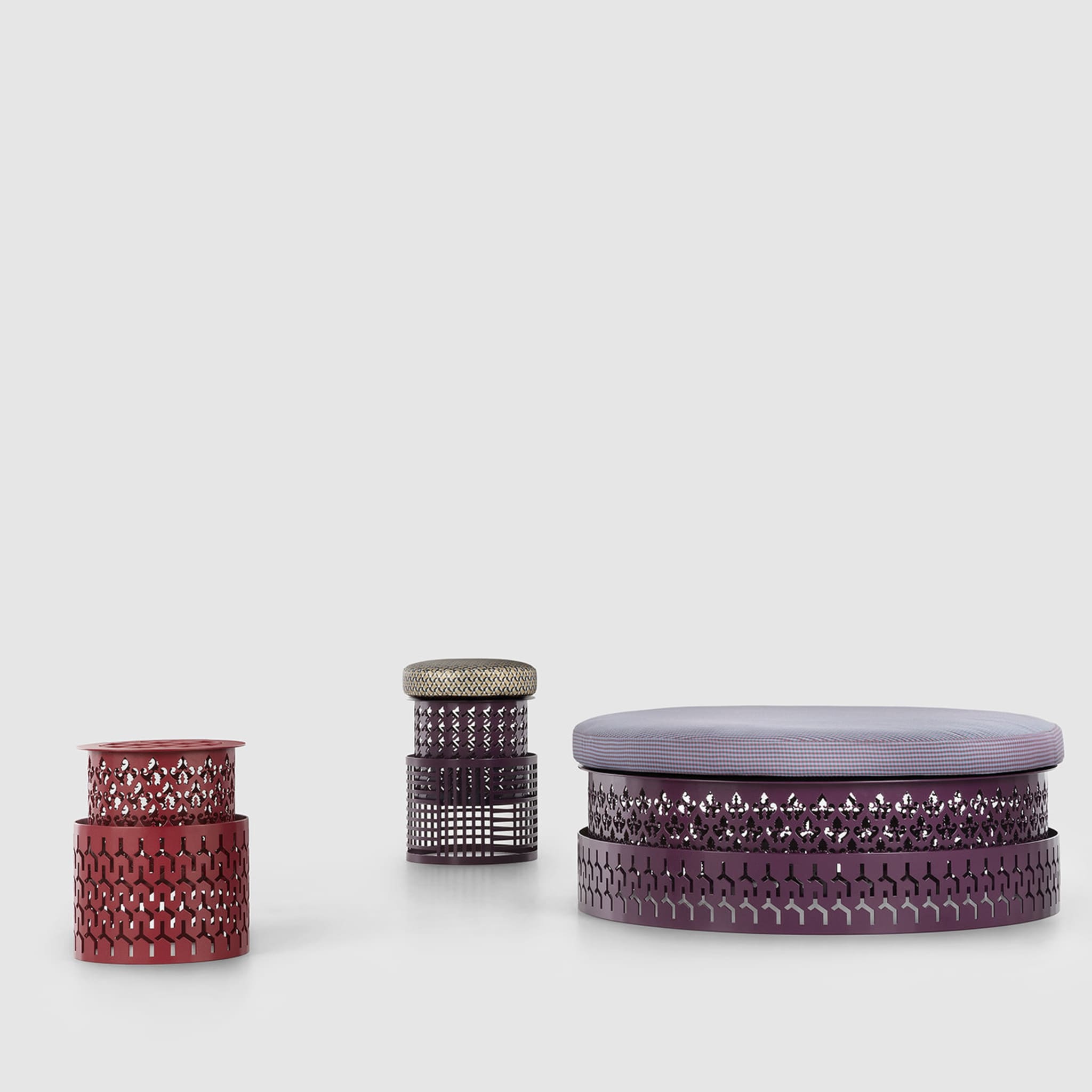 Trame Small Round Purple Pouf with Gray Cushion - Alternative view 1