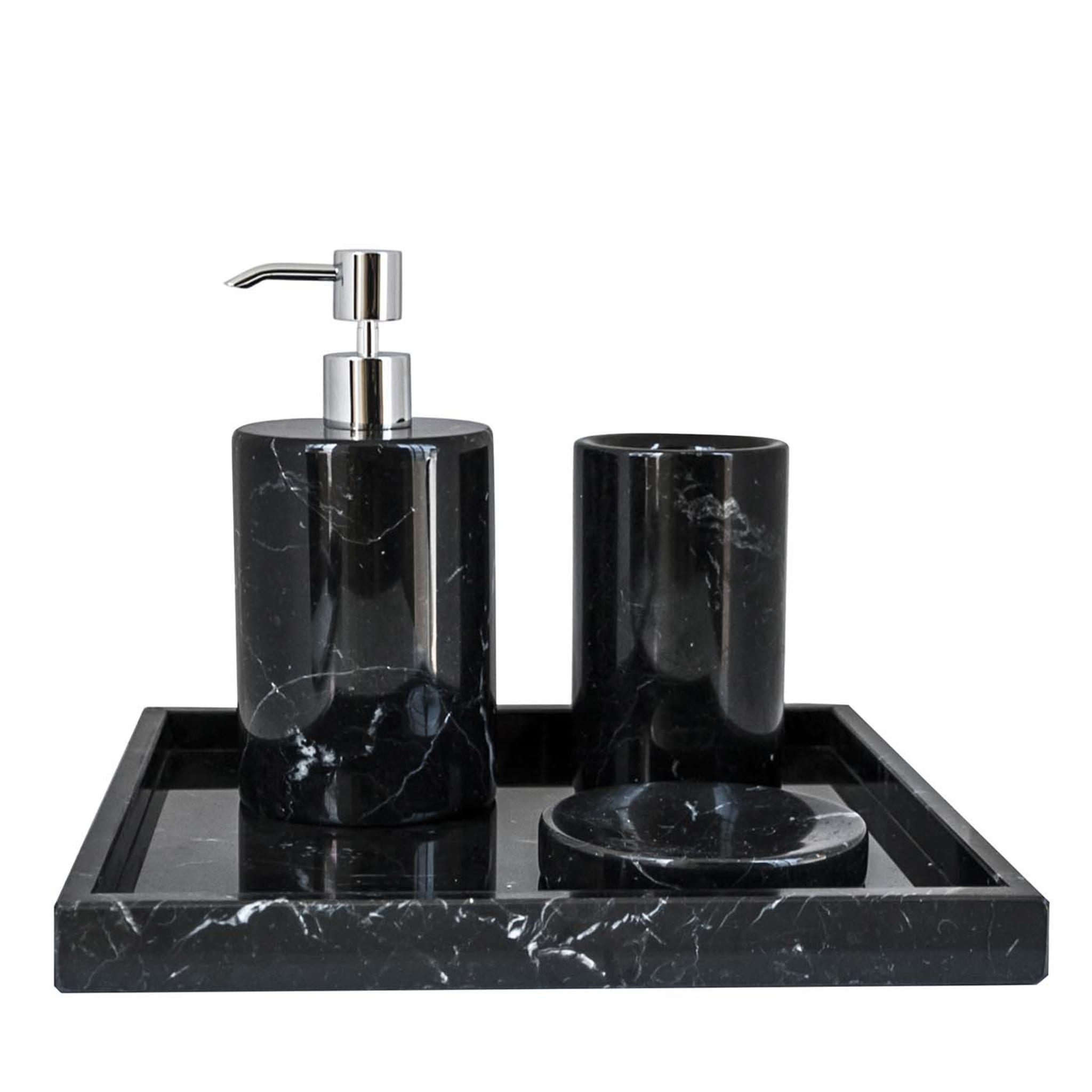 Round Black Marquina Marble Bathroom Set with Spa Tray - Main view