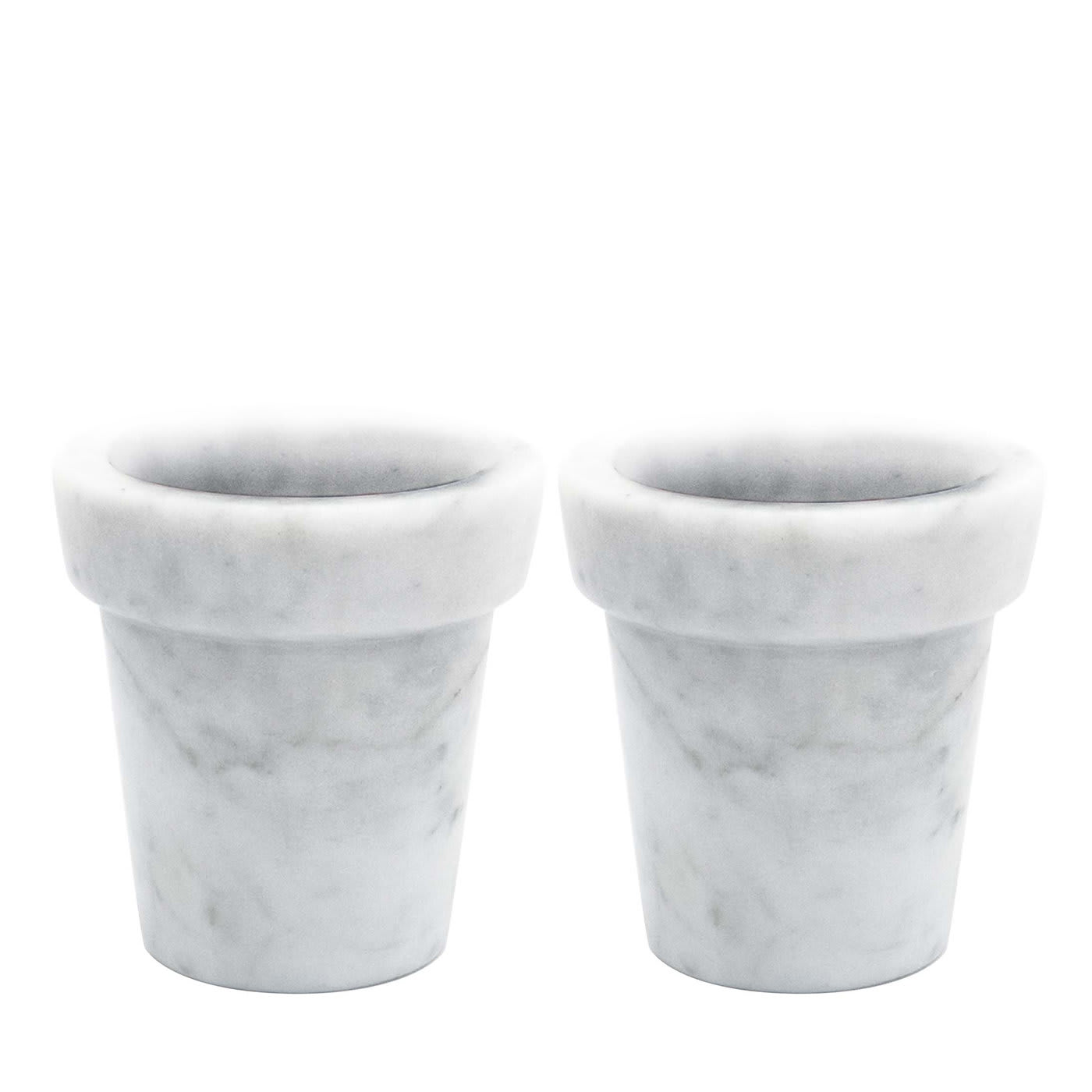 Set of 2 Small Vases in White Carrara Marble - FiammettaV Home Collection