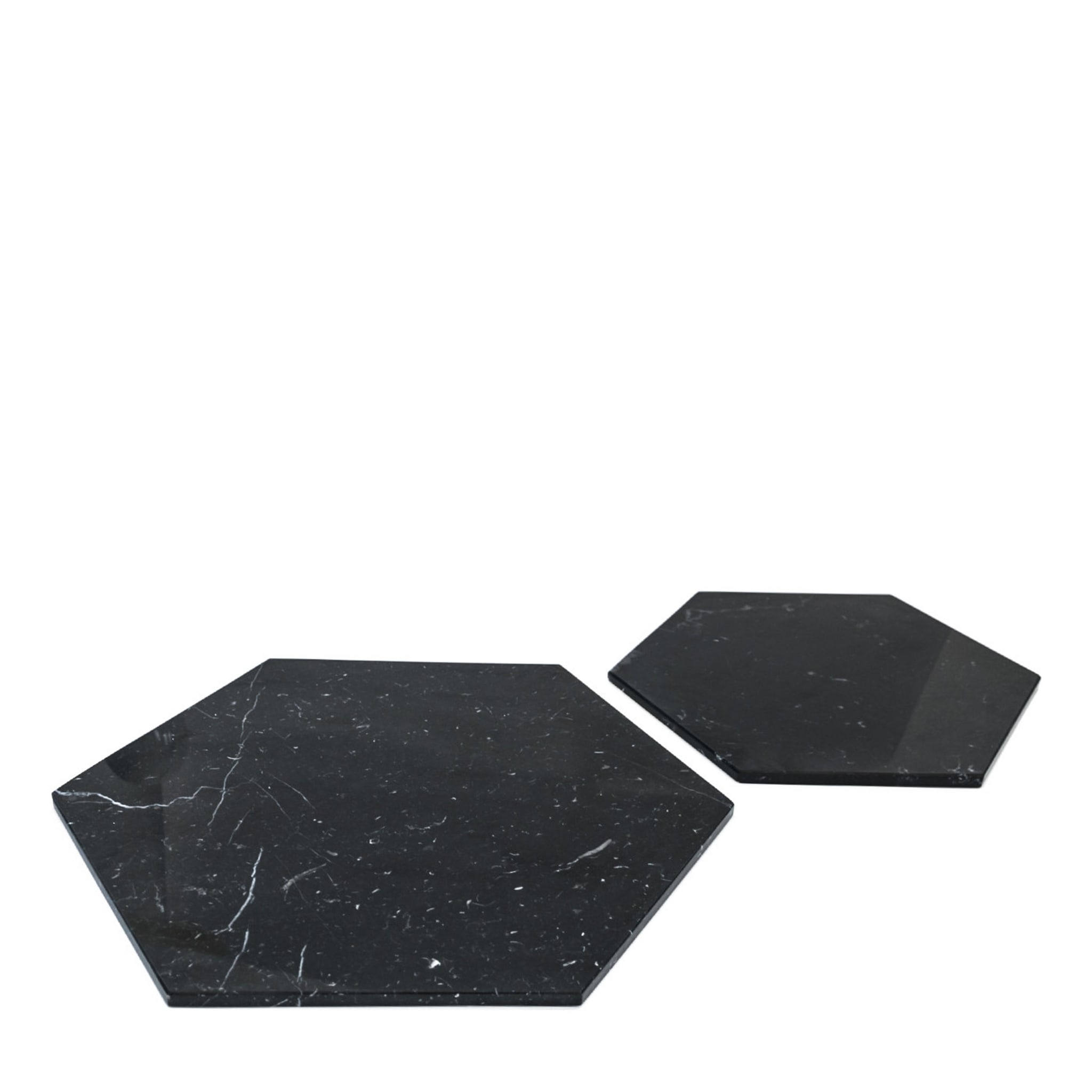 Set of 2 Black Marquina Marble Hexagonal Plates - Main view