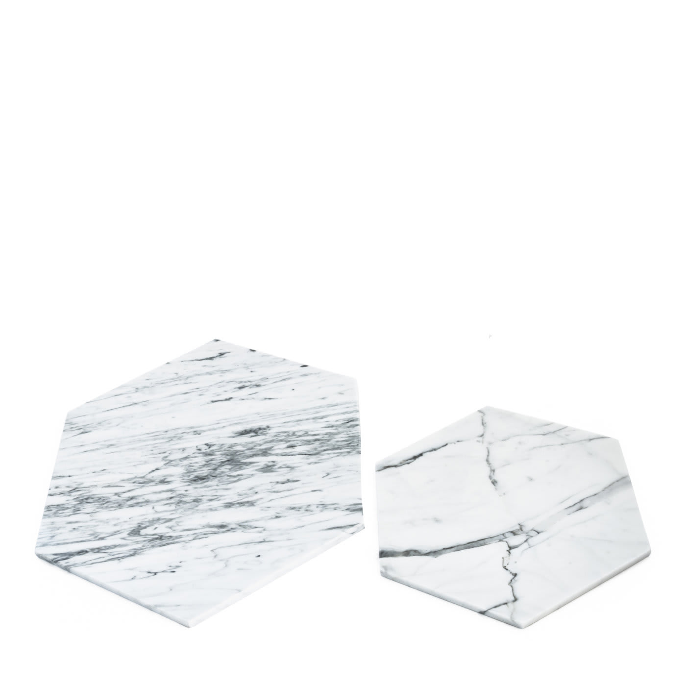  Set of 2 White Carrara Marble Hexagonal Plates - FiammettaV Home Collection
