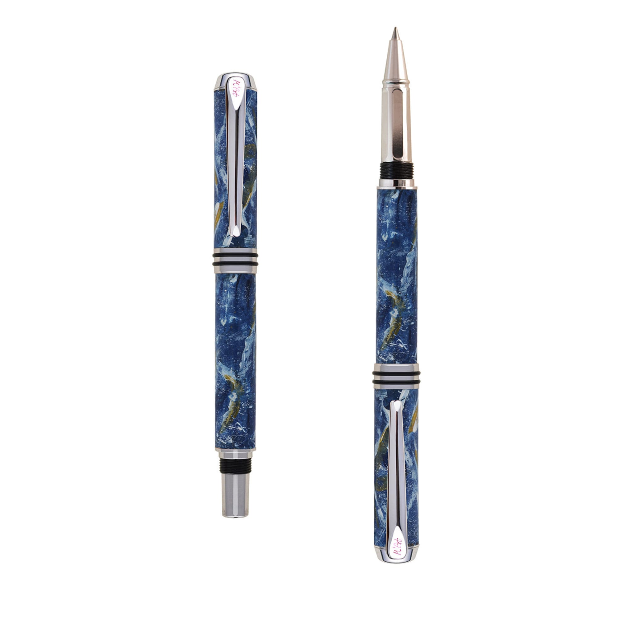 Antea Marbled Blue Roller Pen in Olive Wood - Main view