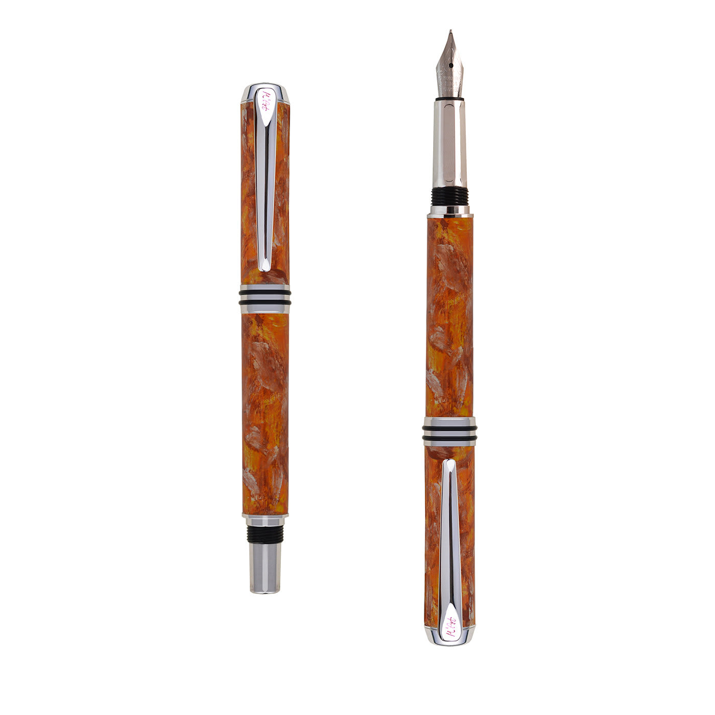 Antea Marbled Orange Fountain Pen in Olive Wood - M'Art