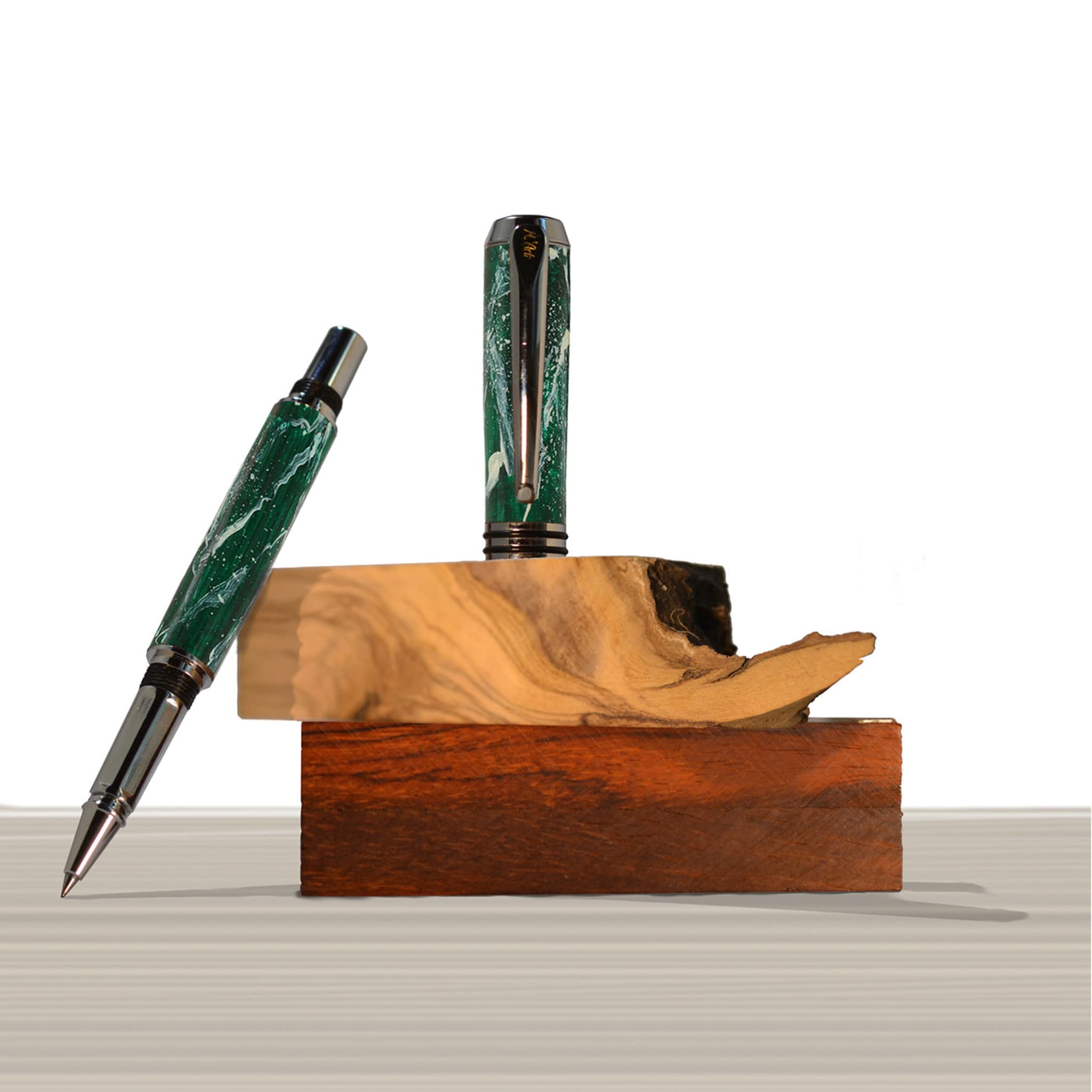Artemisia Marbled Green Roller Pen in Olive Wood - Alternative view 3