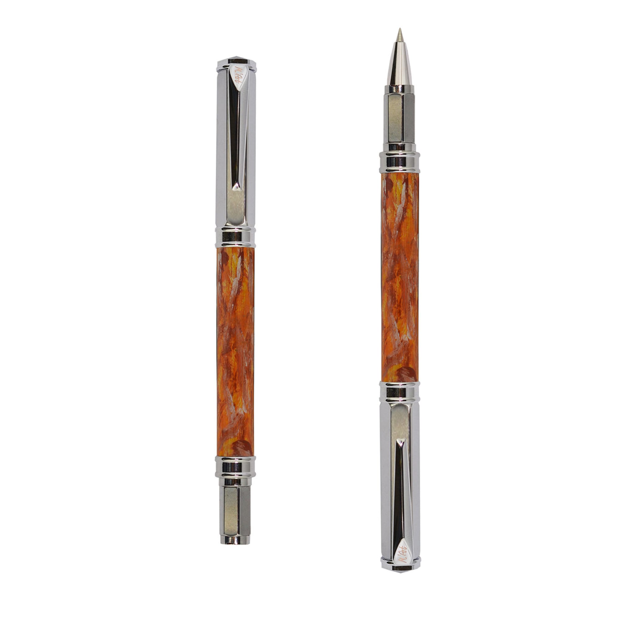 Penna roller Artemisia arancio marmorizzato in legno d'ulivo - Vista principale