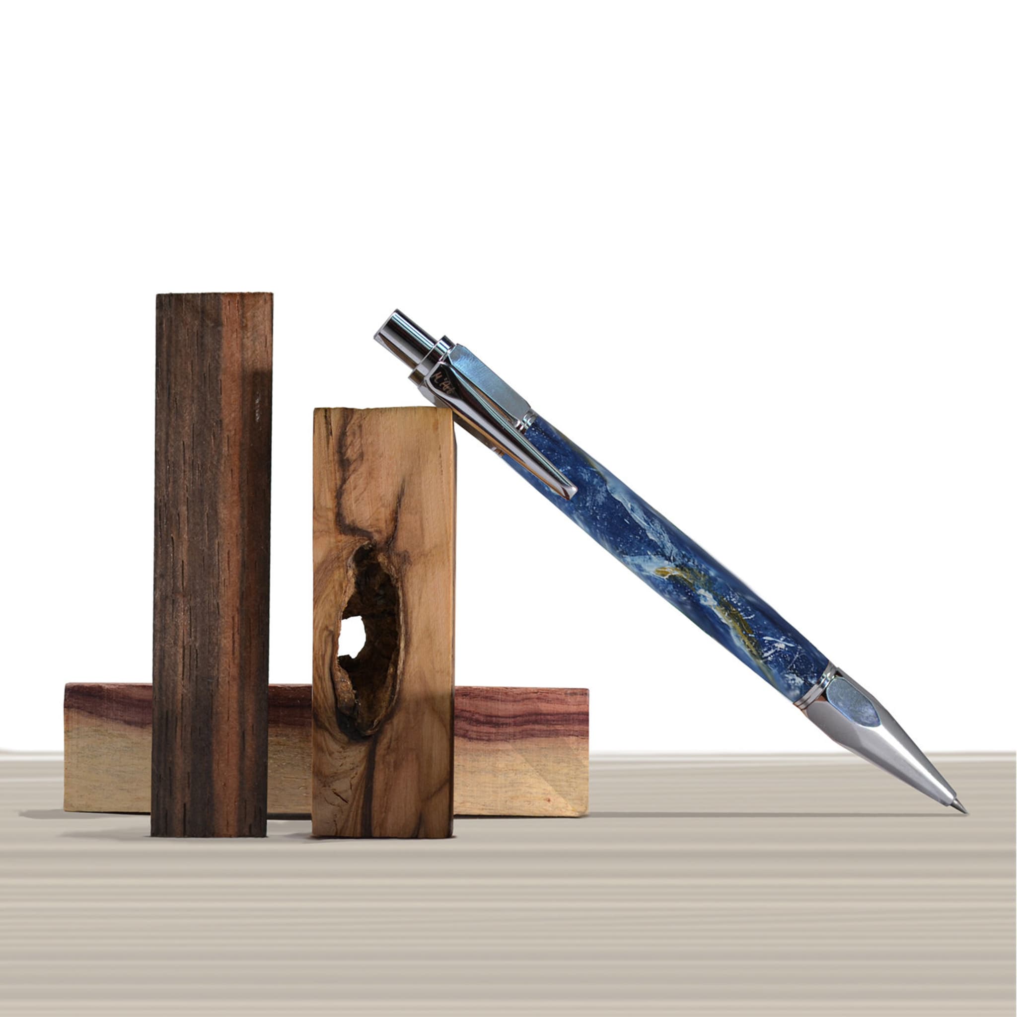 Artemisia Marbled Blue Automatic Pencil in Olive Wood - Alternative view 2