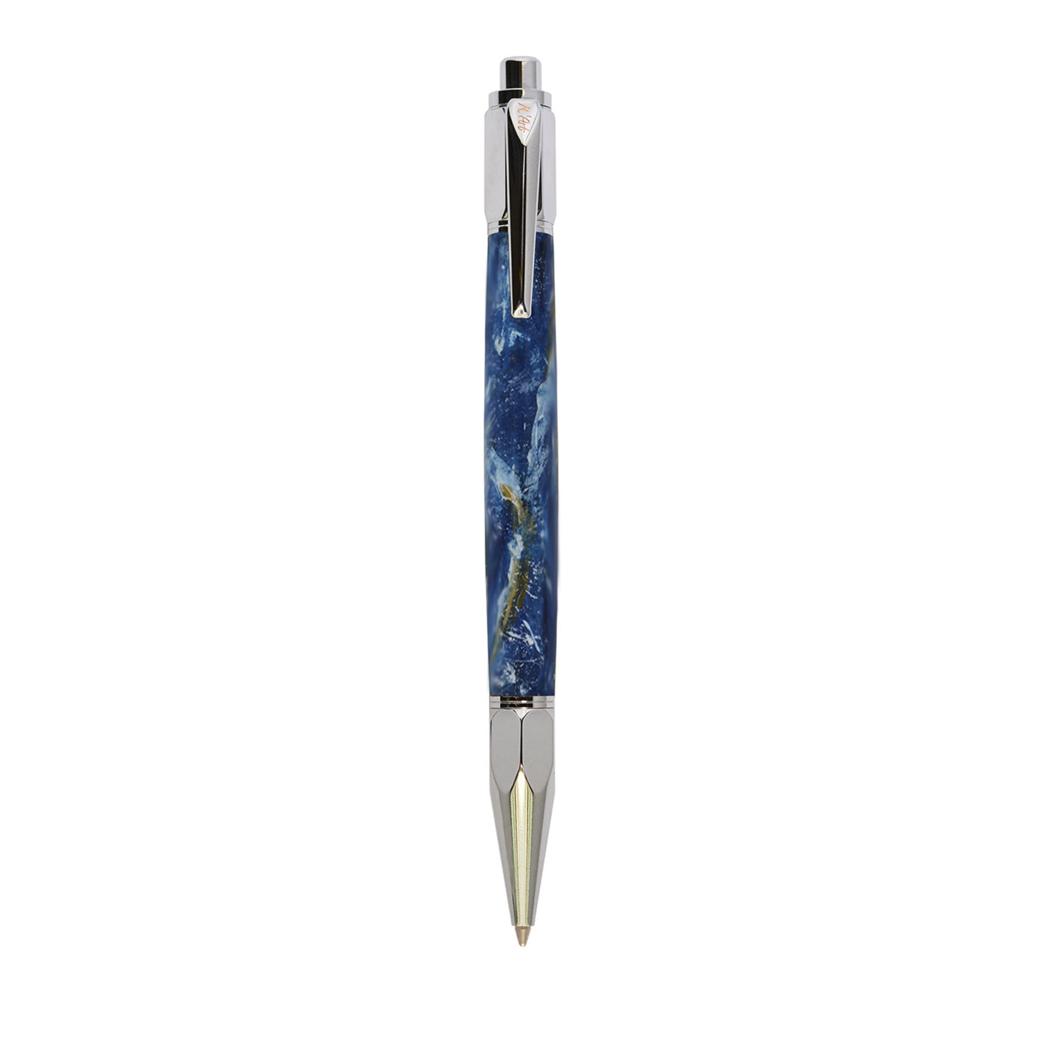 Artemisia Marbled Blue Ballpoint Pen in Olive Wood - Main view