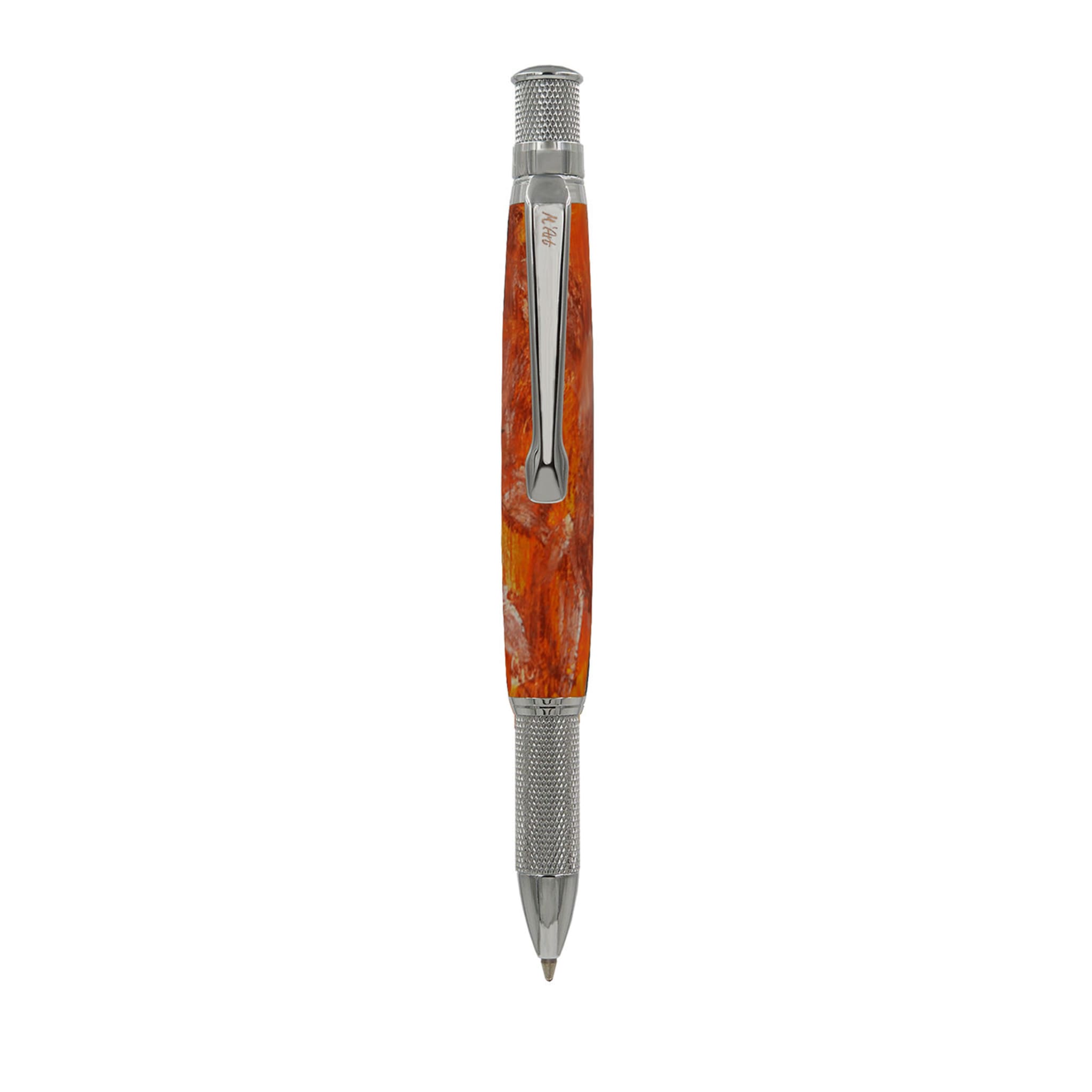 Contemporanea Marbled Orange Ballpoint Pen in Olive Wood - Main view