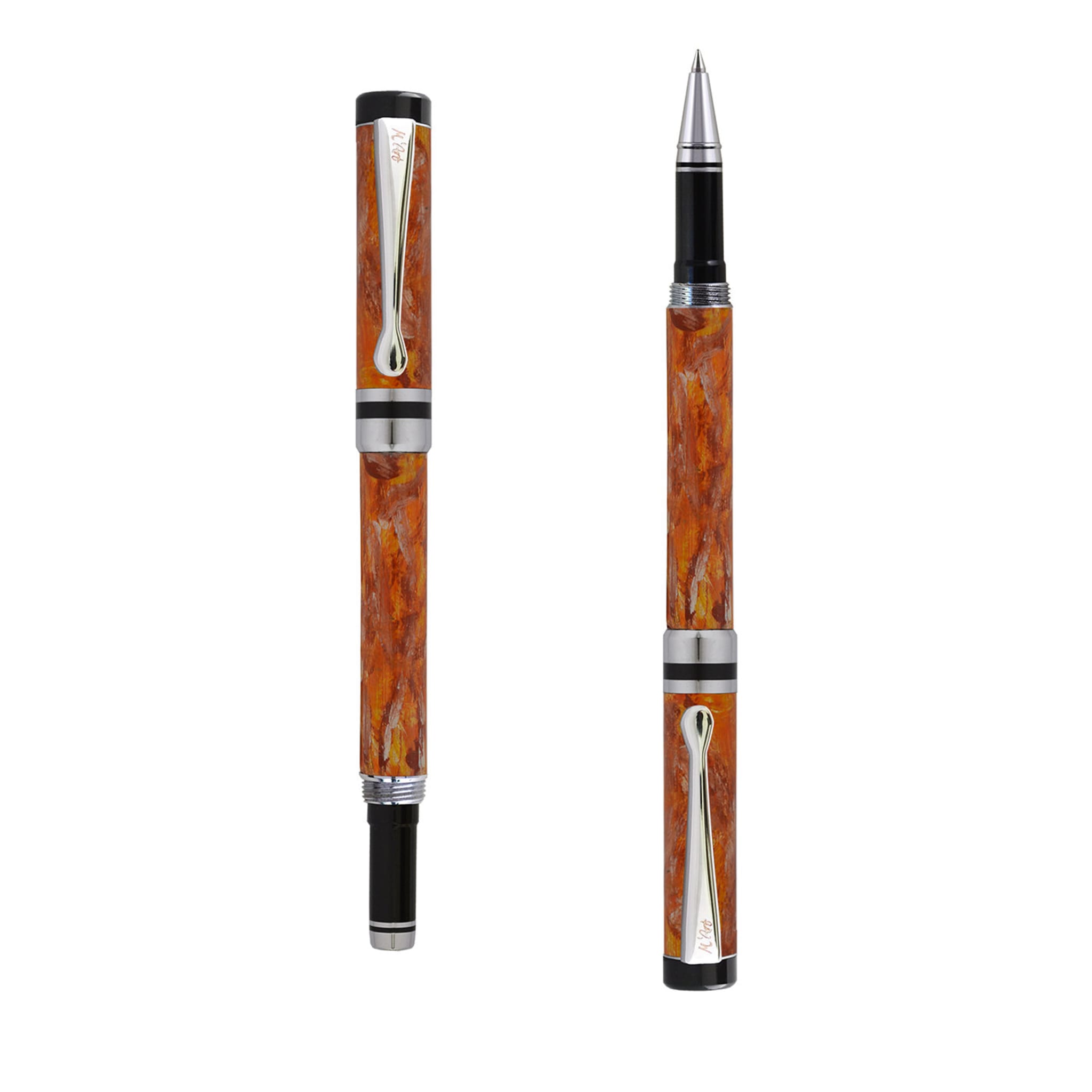Ipazia Marbled Orange Roller Pen in Olive Wood - Main view