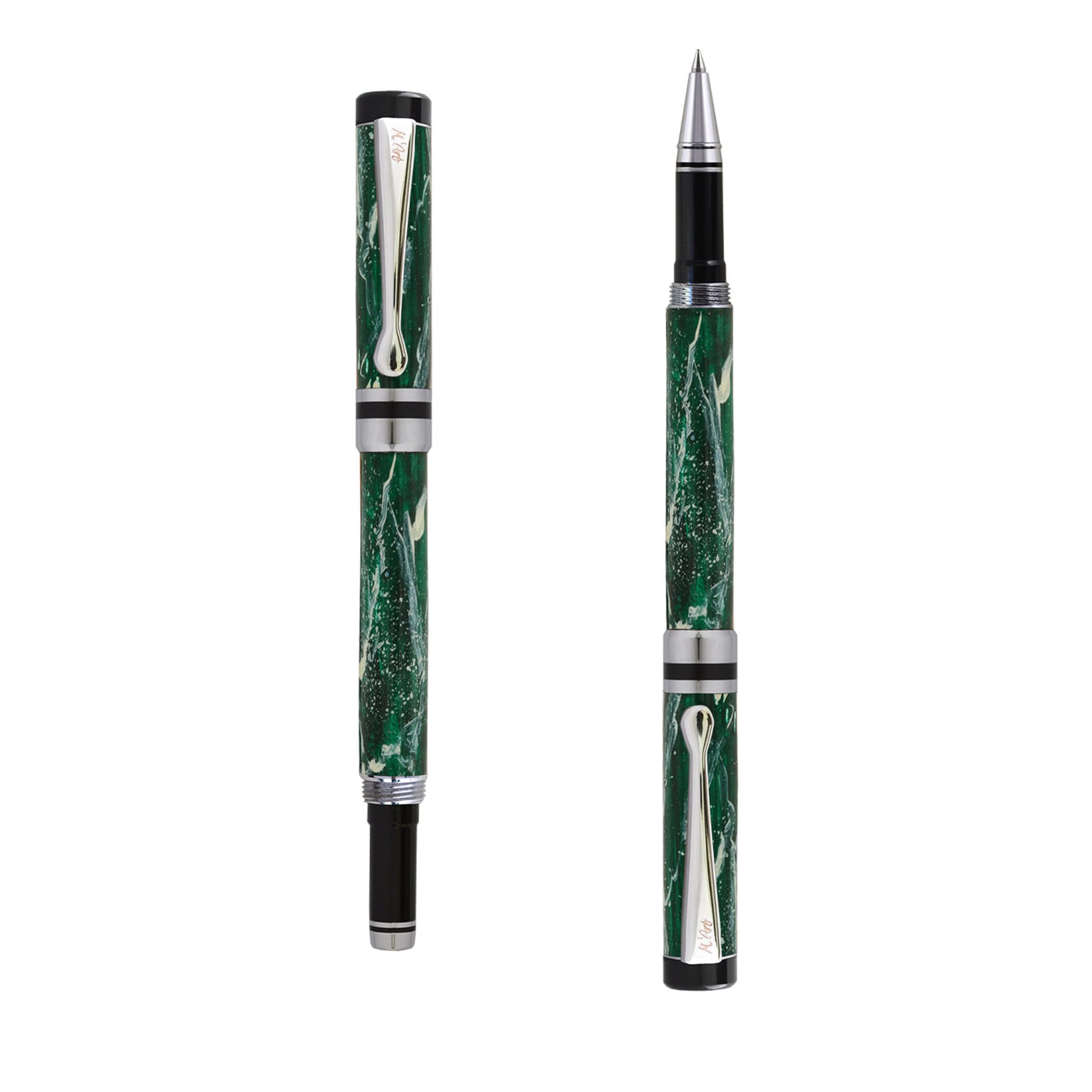 Ipazia Marbled Green Roller Pen in Olive Wood - Main view