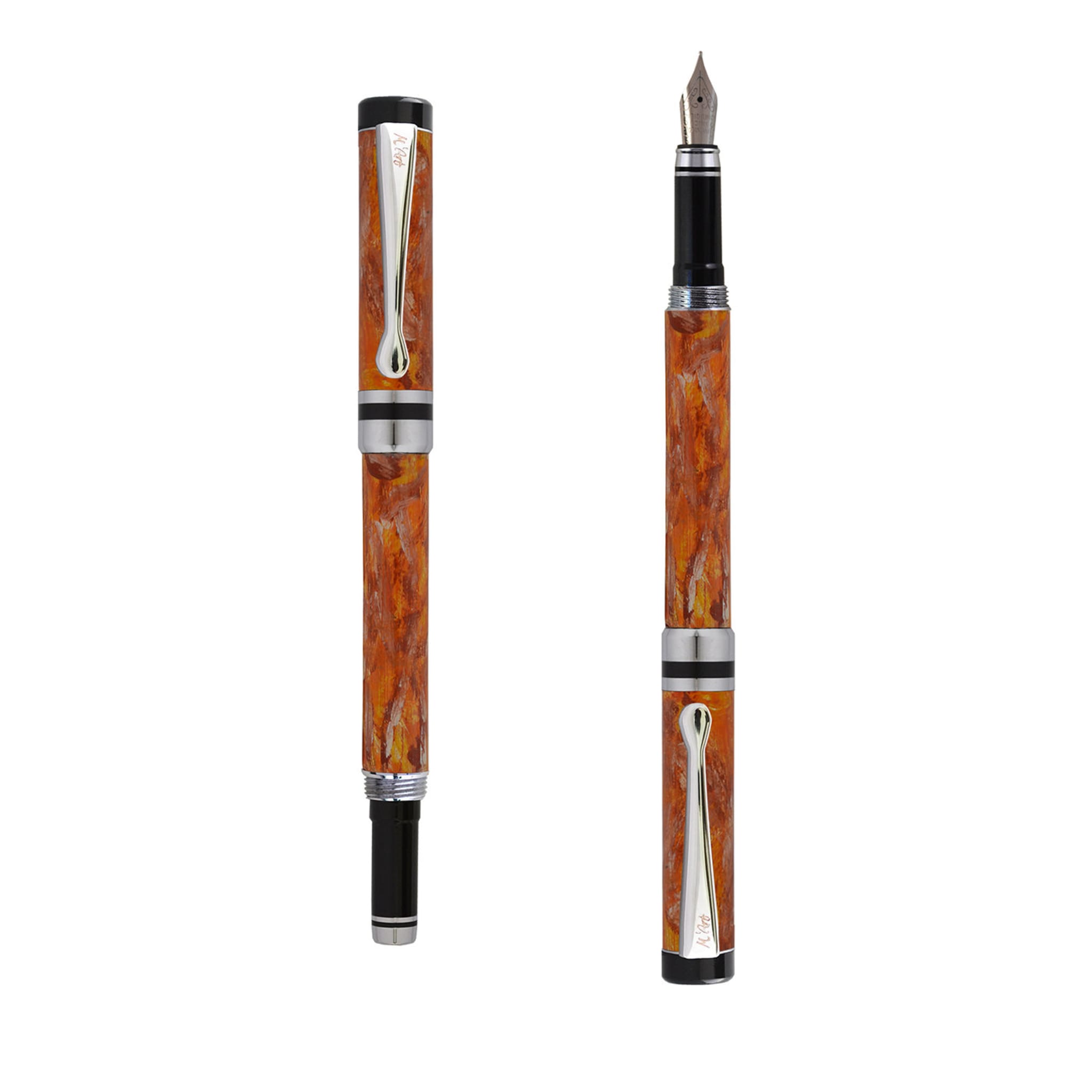 Ipazia Marbled Orange Fountain Pen in Olive Wood - Main view