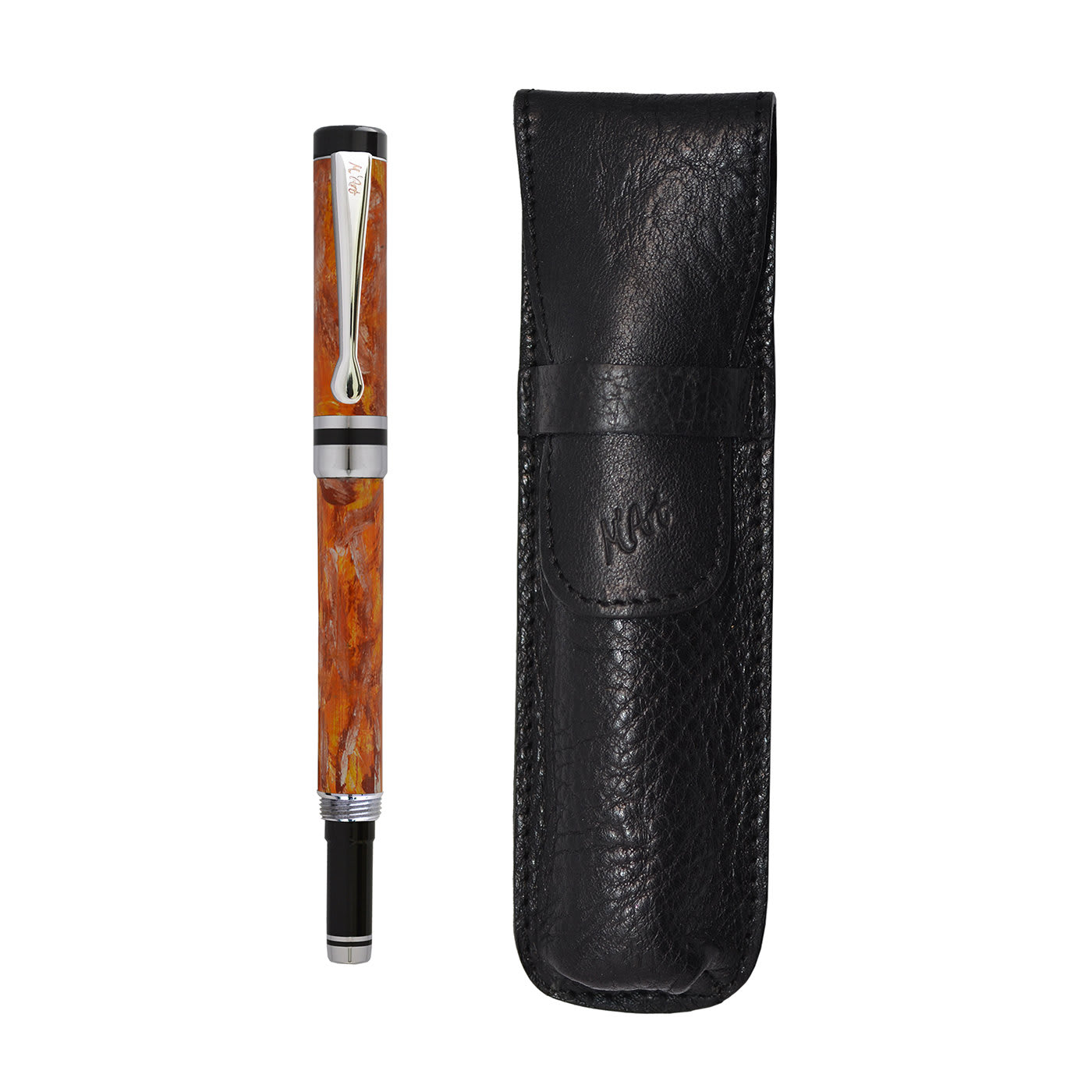 Ipazia Marbled Orange Fountain Pen in Olive Wood - M'Art