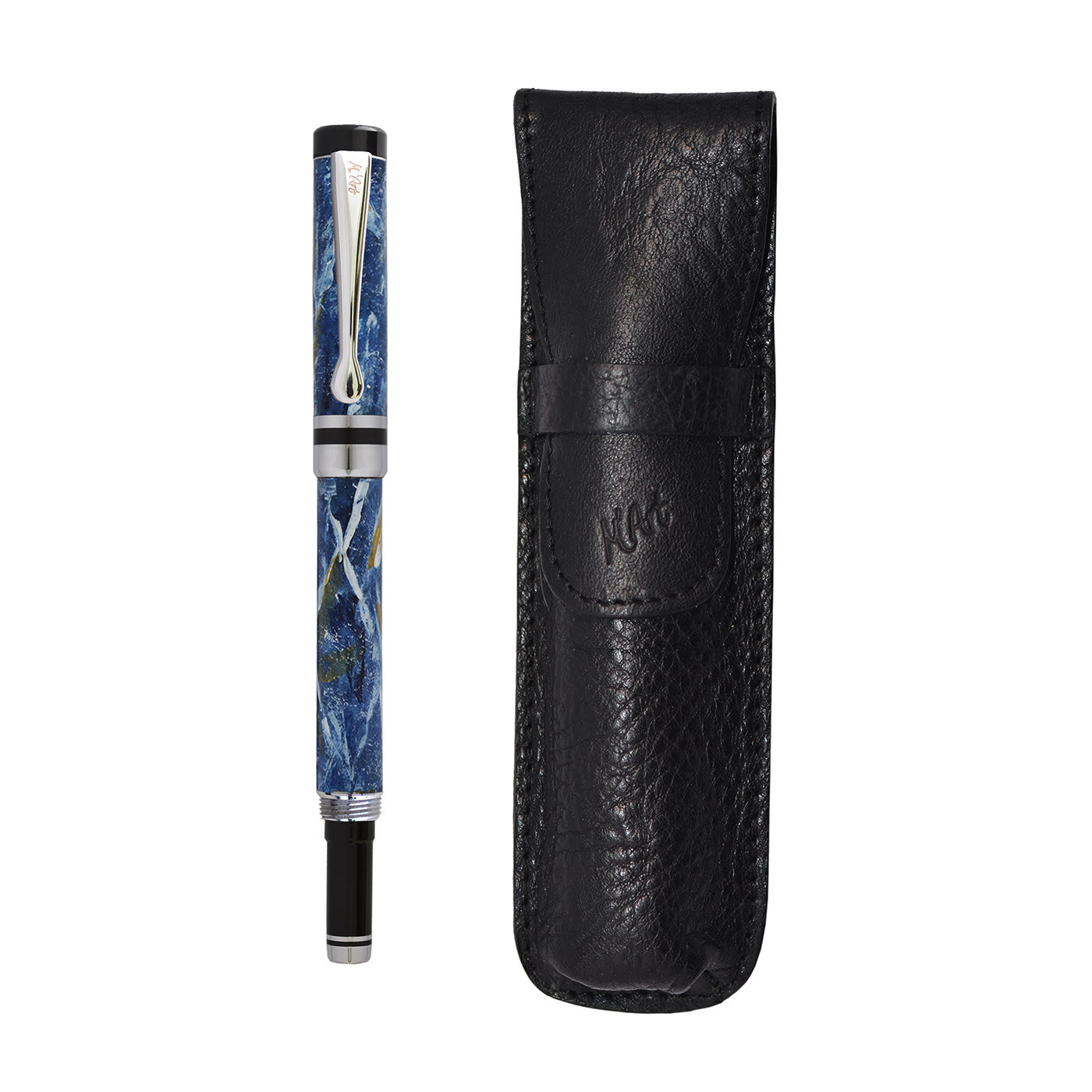 Ipazia Marbled Blue Fountain Pen in Olive Wood - M'Art