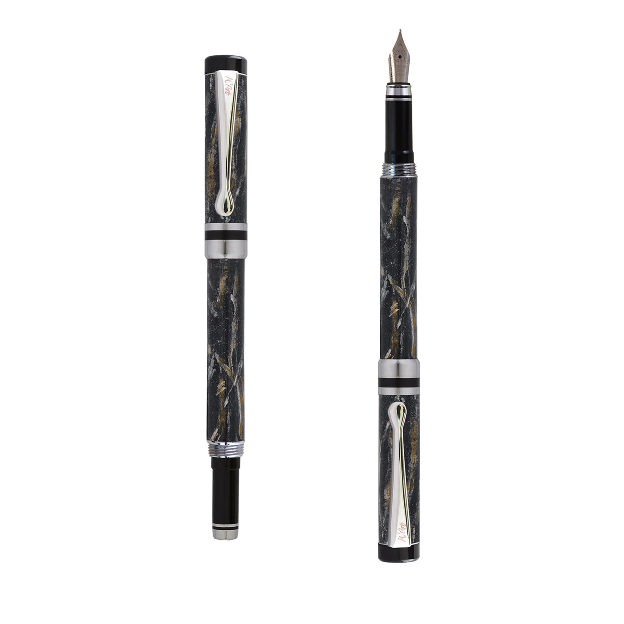 Ipazia Marbled Black Fountain Pen in Olive Wood - Main view