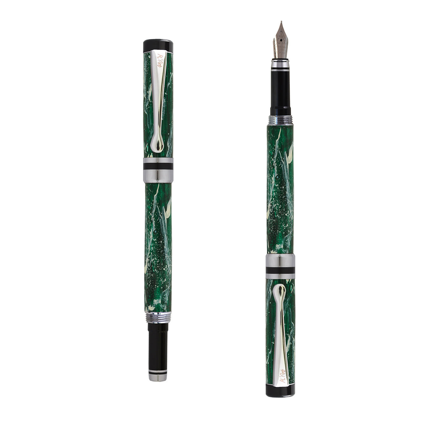Ipazia Marbled Green Fountain Pen in Olive Wood - M'Art