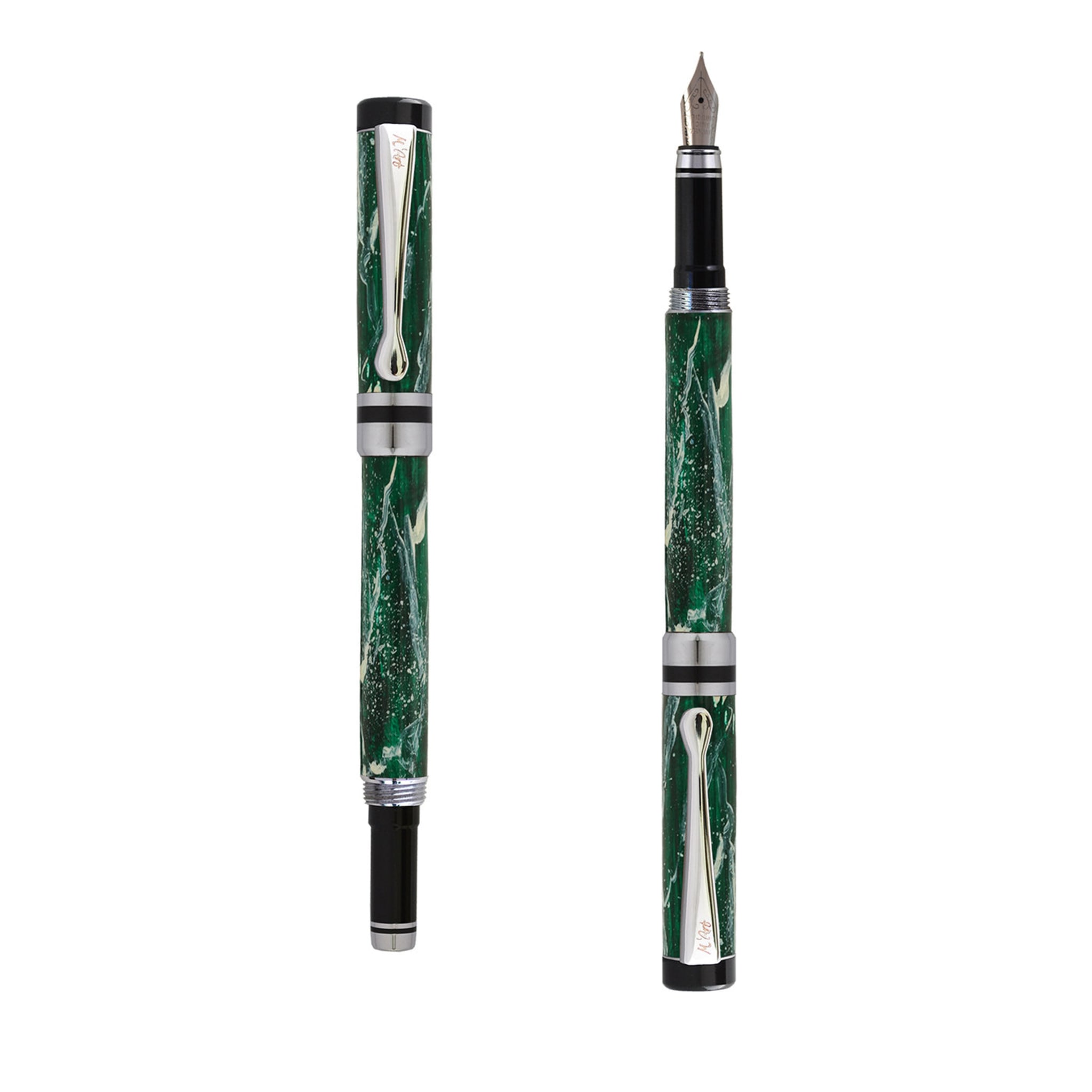 Ipazia Marbled Green Fountain Pen in Olive Wood - Main view