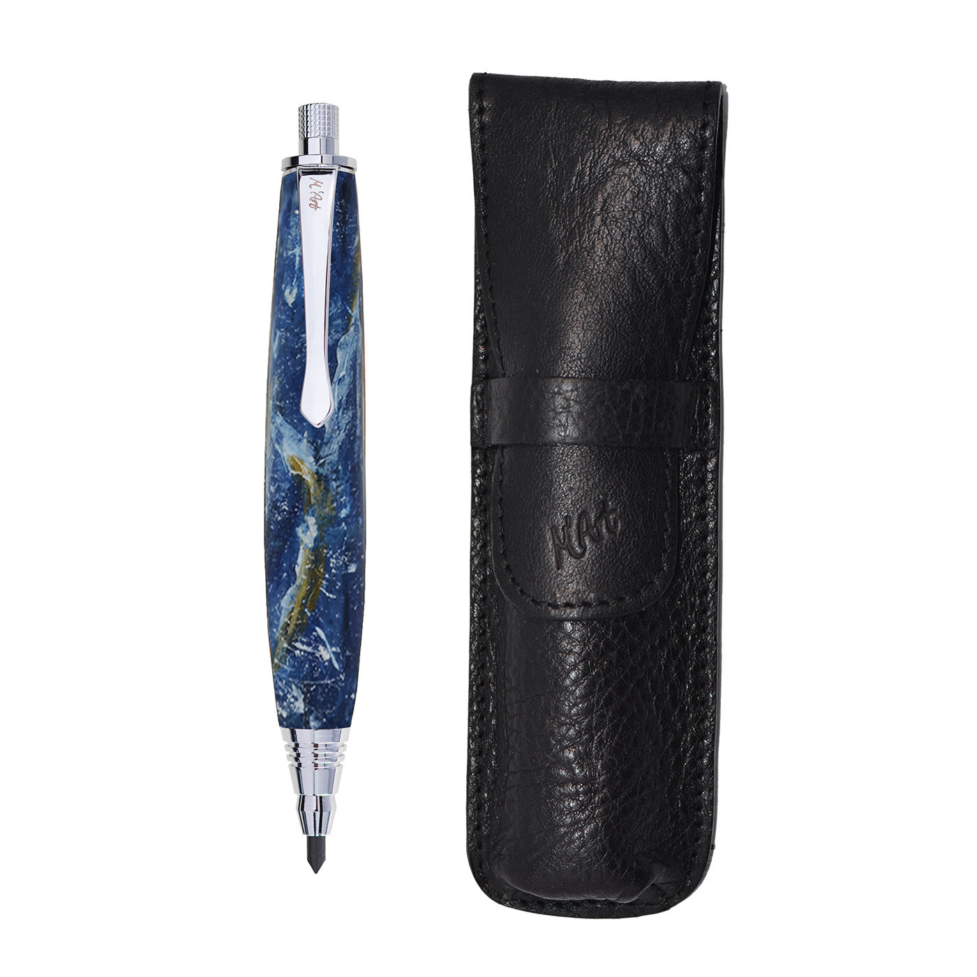 Ligabue Marbled Blue Automatic Pencil in Olive Wood - M'Art