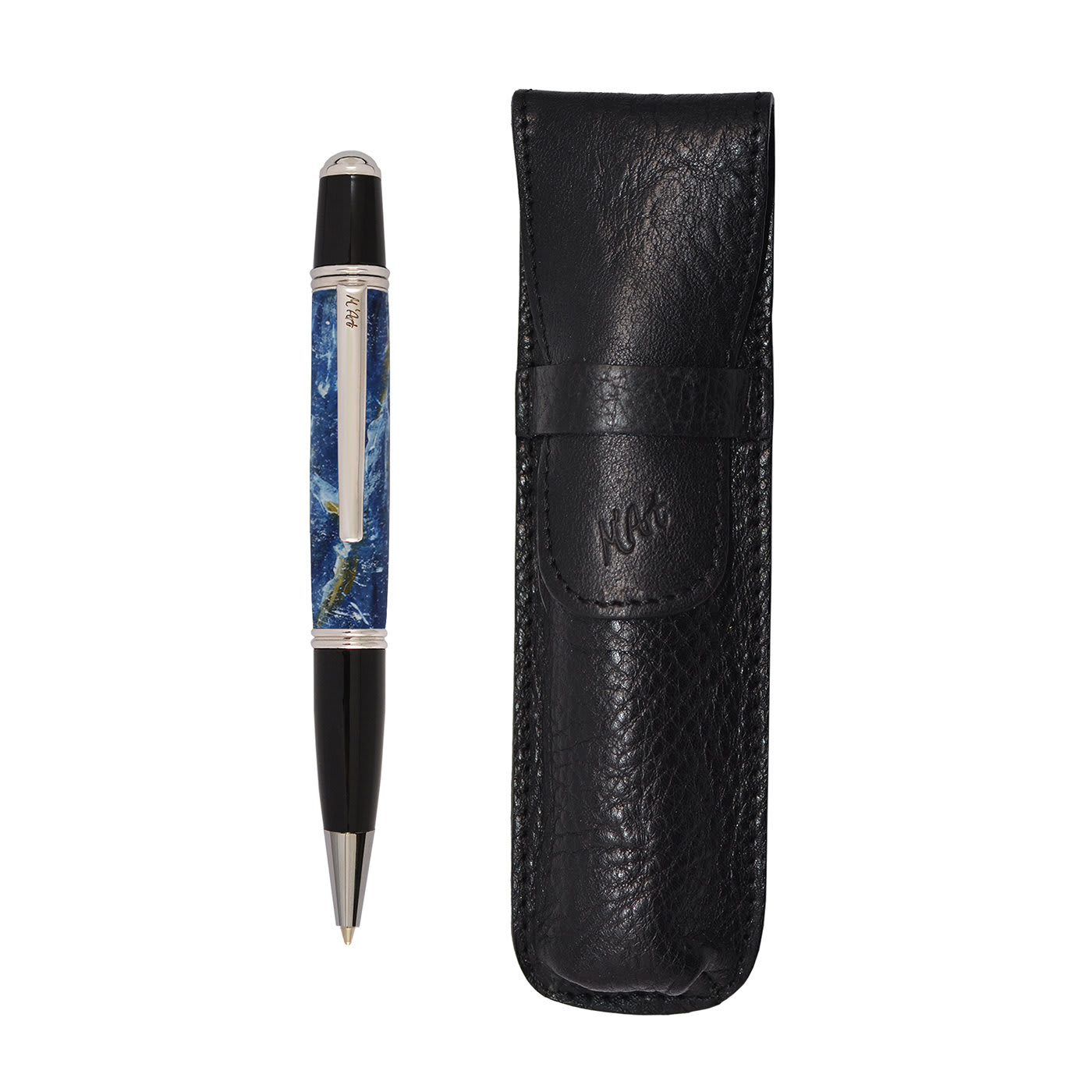 Mantinea Marbled Blue Ballpoint Pen in Olive Wood - M'Art