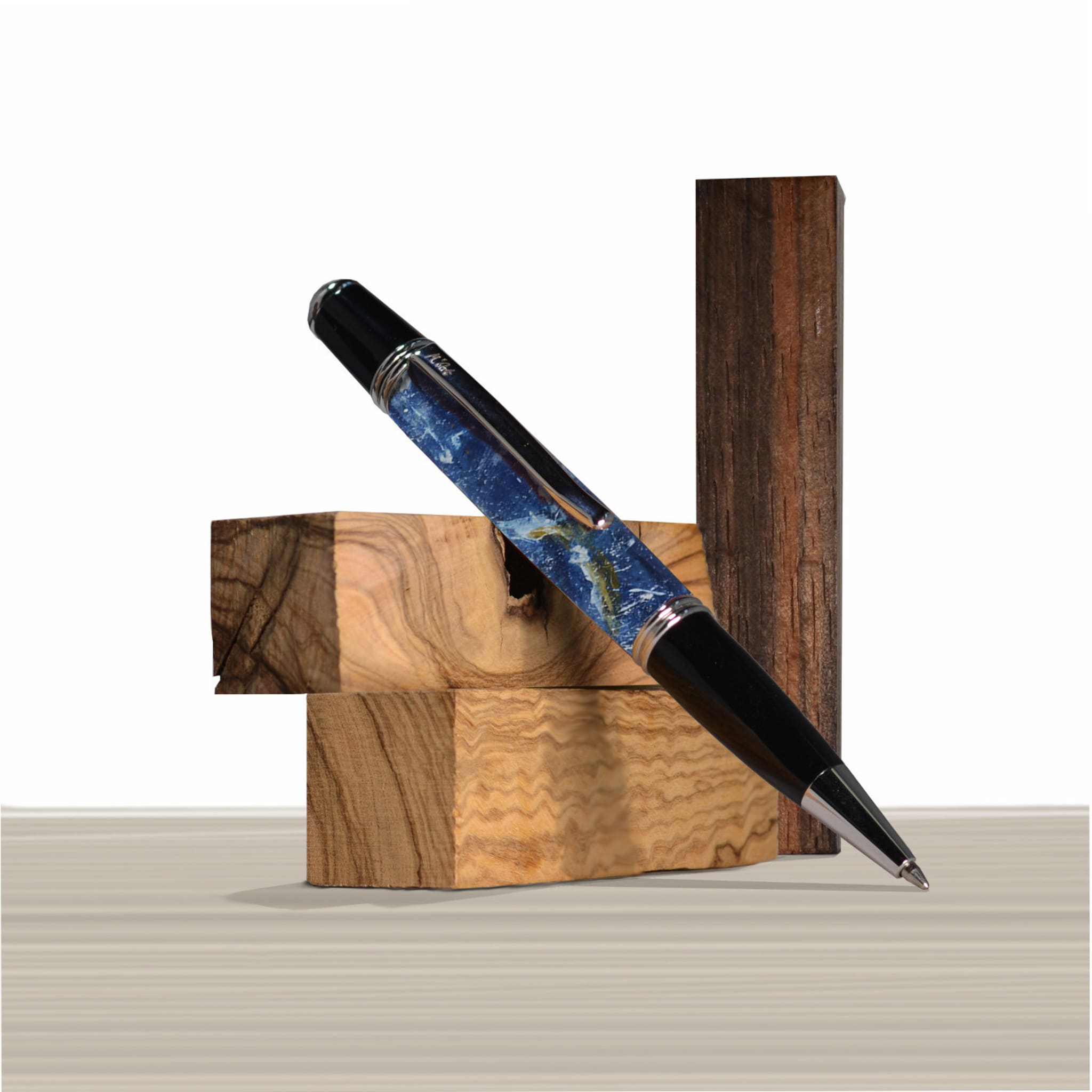 Mantinea Marbled Blue Ballpoint Pen in Olive Wood - Alternative view 2