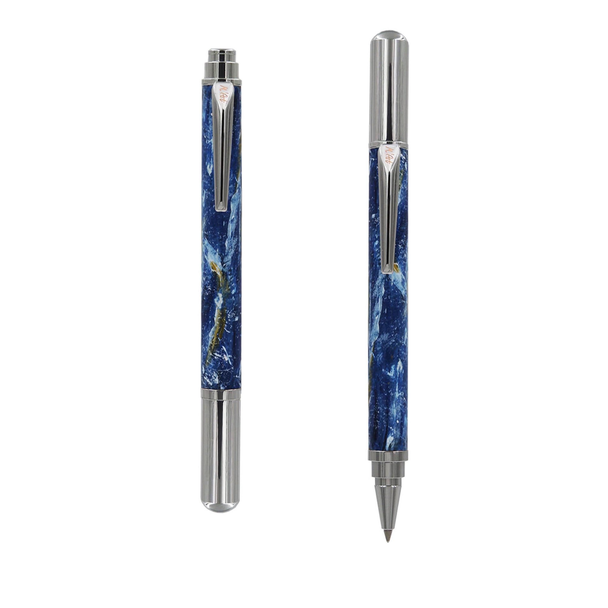 Matera Marbled Blue Roller Pen in Olive Wood - Main view