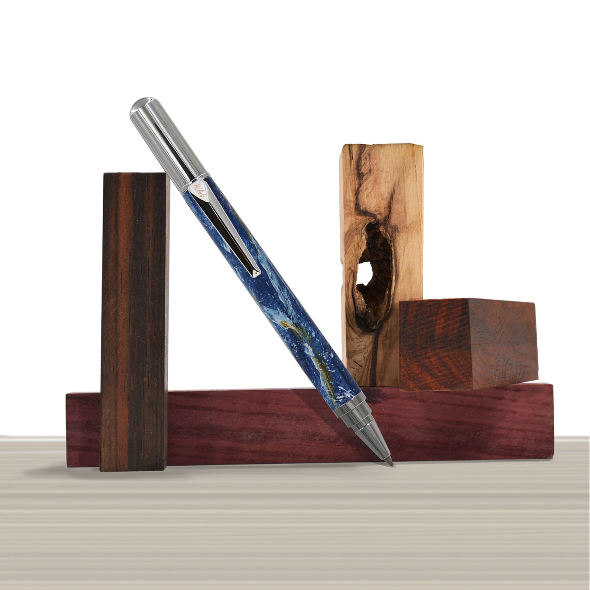 Matera Marbled Blue Roller Pen in Olive Wood - Alternative view 2