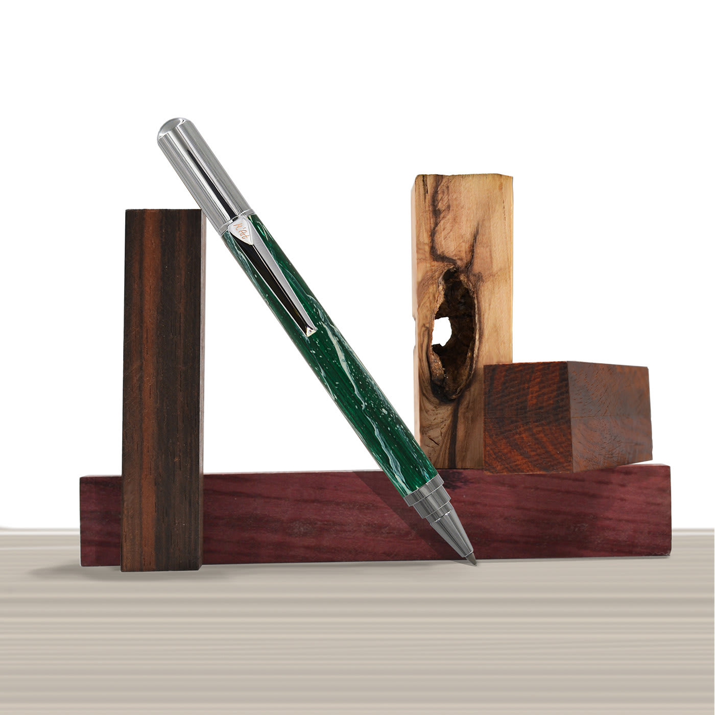 Matera Marbled Green Roller Pen in Olive Wood - M'Art