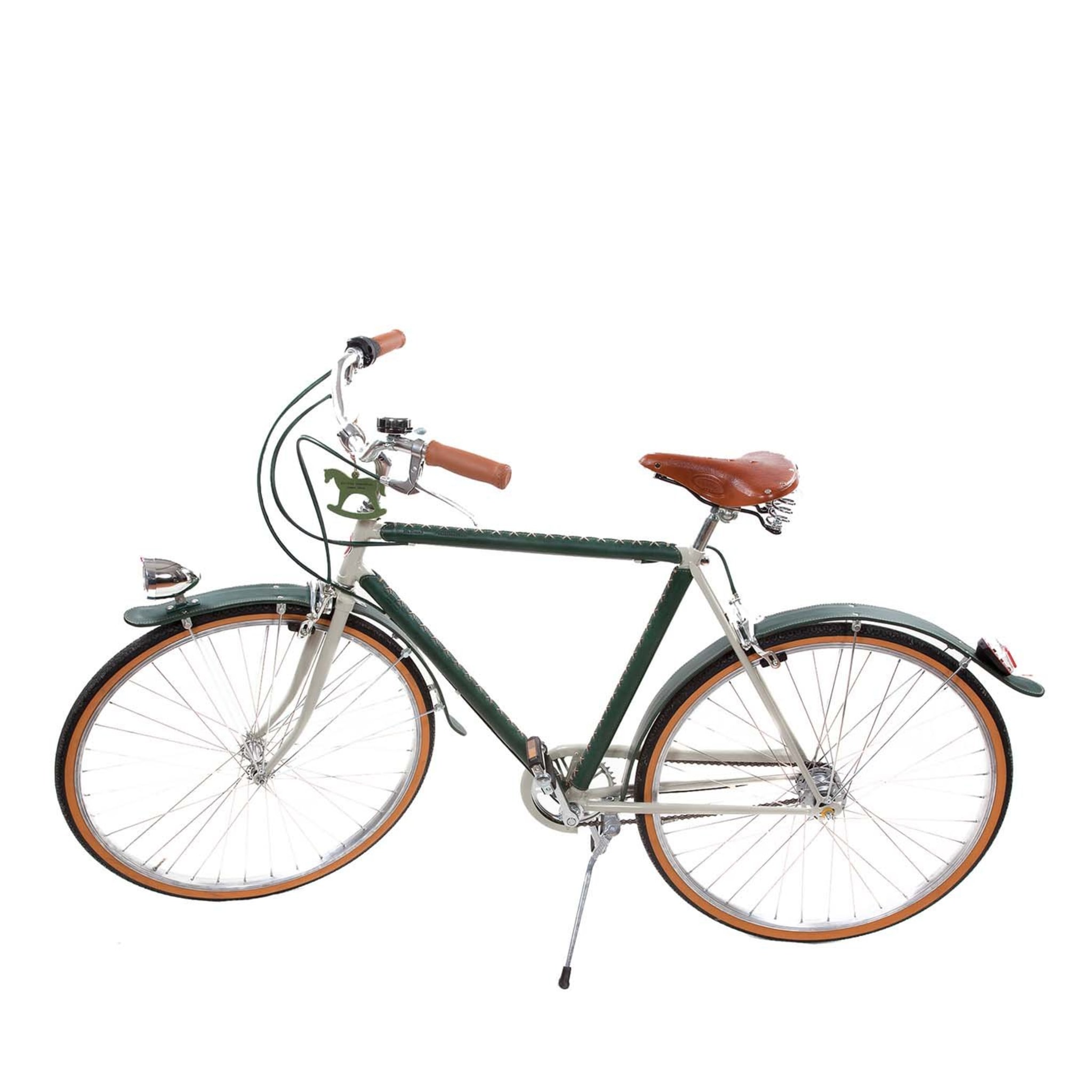 Bicicleta de hombre cubierta de cuero Tabaco y verde - Vista principal