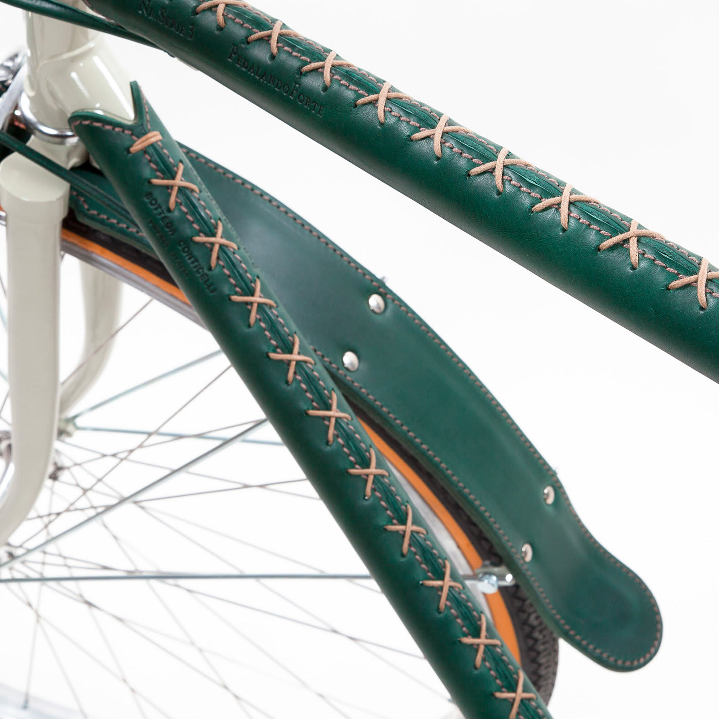 Men's Leather- Covered Bicycle Tobacco and Green - Bottega Conticelli