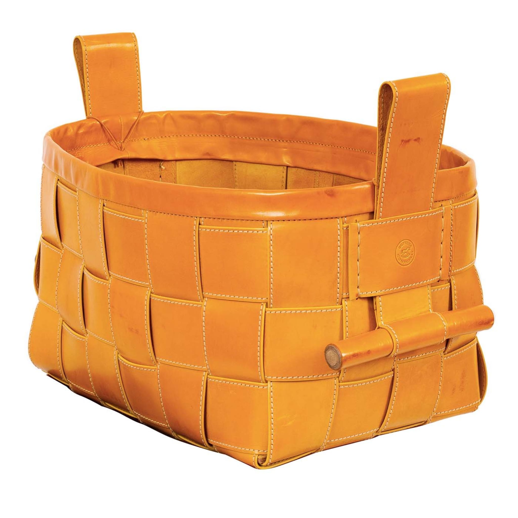Woven Leather Basket Mustard Yellow Bottega Conticelli