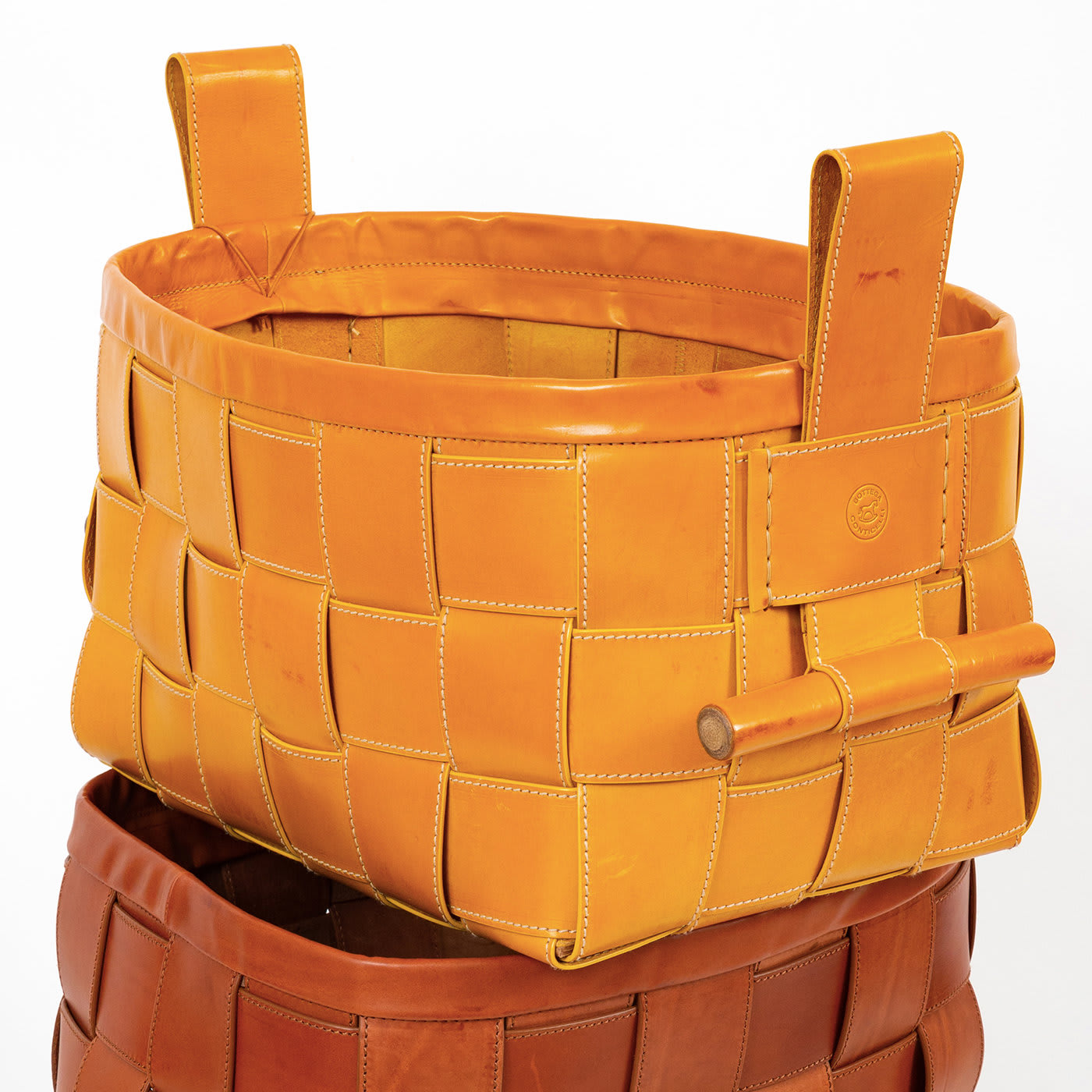 Woven Leather Basket Mustard Yellow - Bottega Conticelli