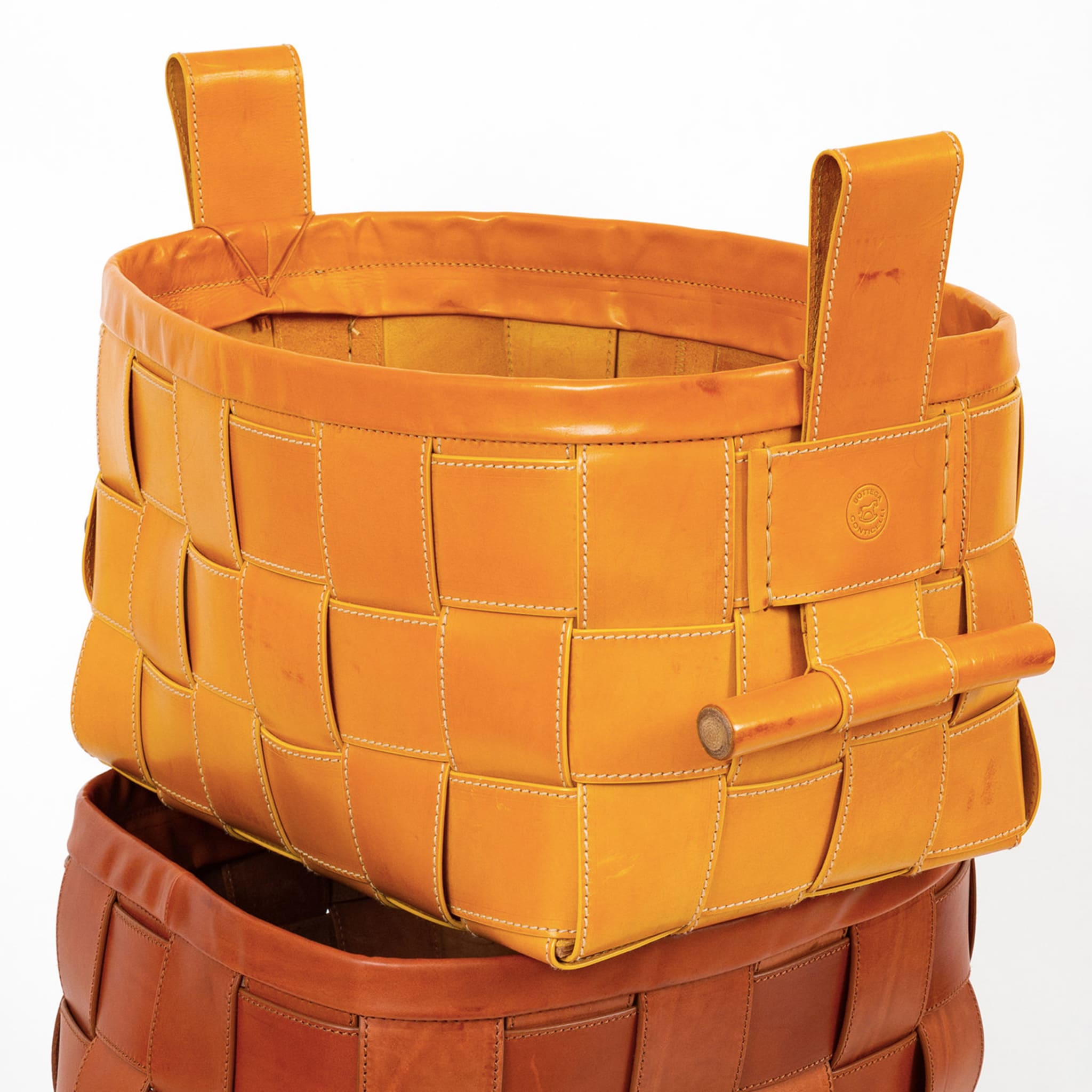 Woven Leather Basket Mustard Yellow - Alternative view 1