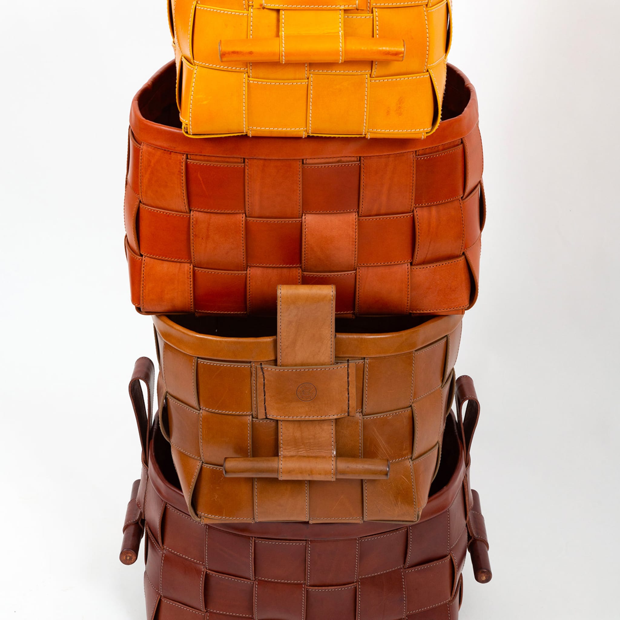 Woven Leather Basket Mustard Yellow - Alternative view 2