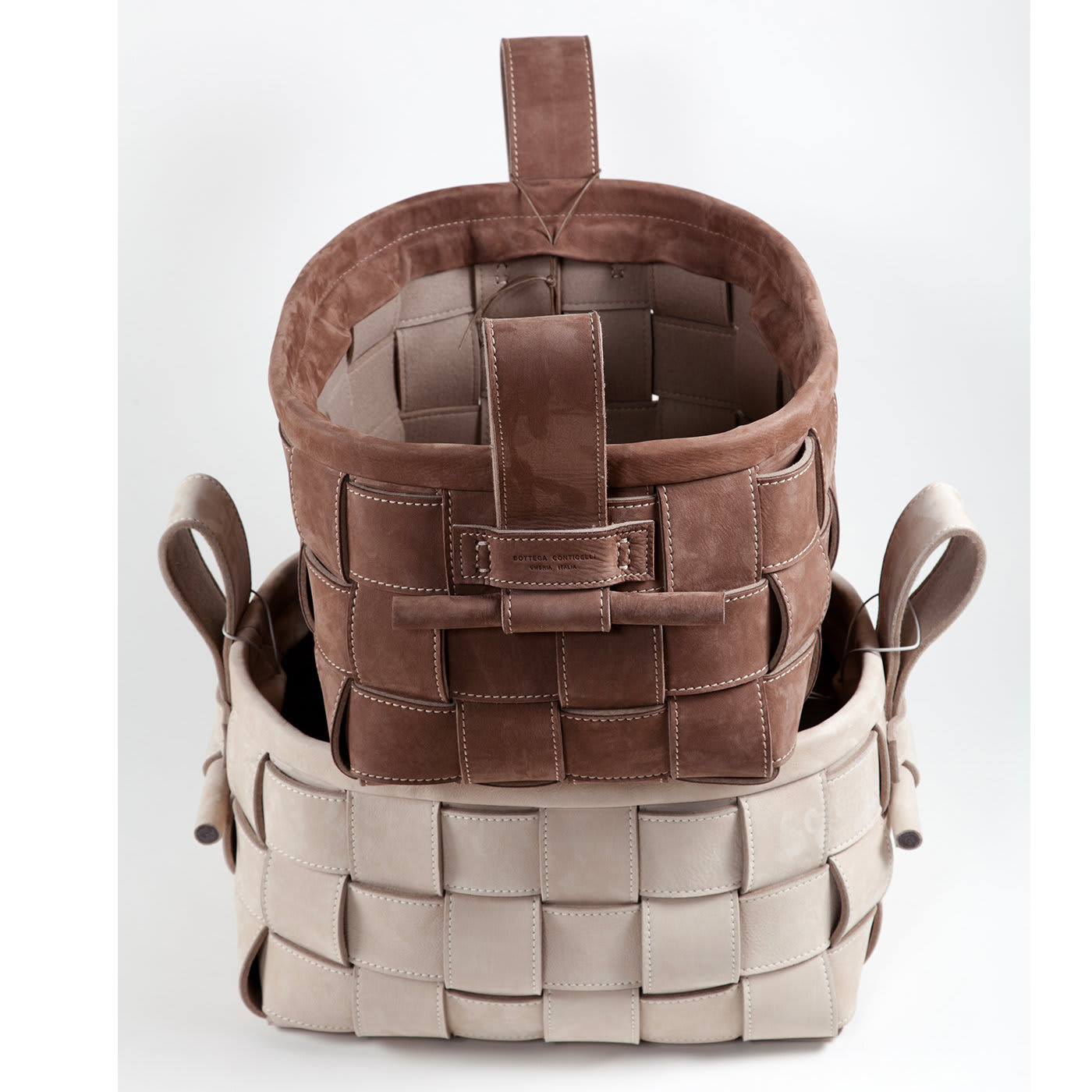 Woven Leather Basket Gray - Bottega Conticelli