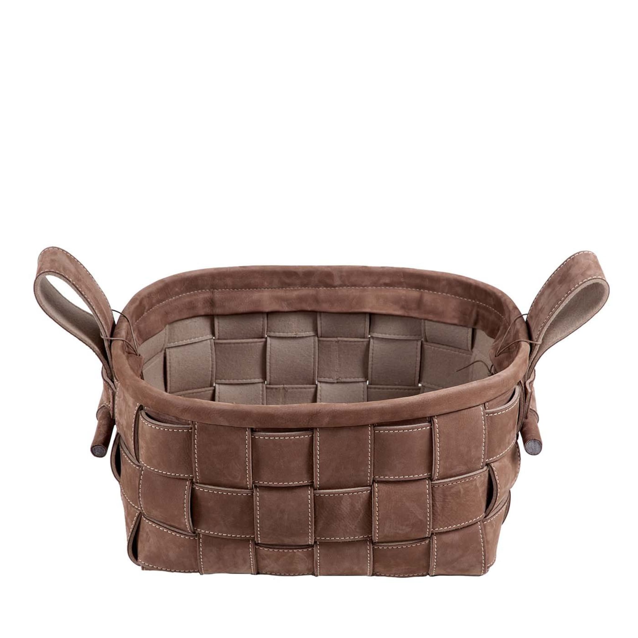 Woven Leather Basket Brown Bottega Conticelli