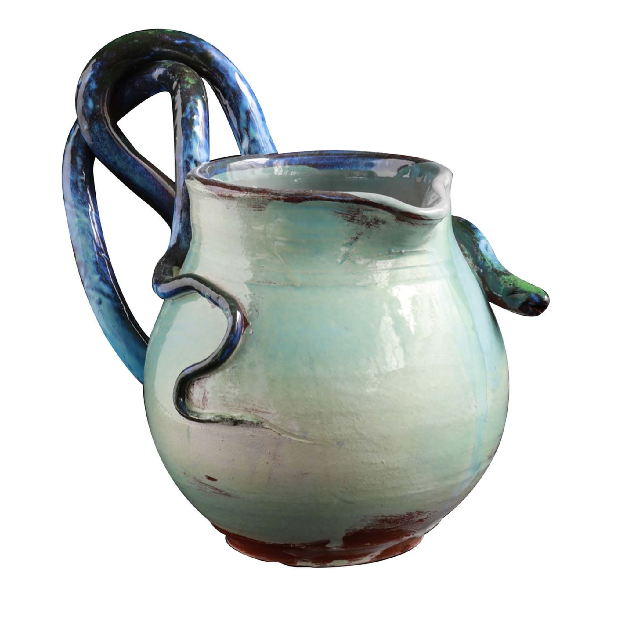 Blue Ceramic Water Pitcher with Snakes - Main view