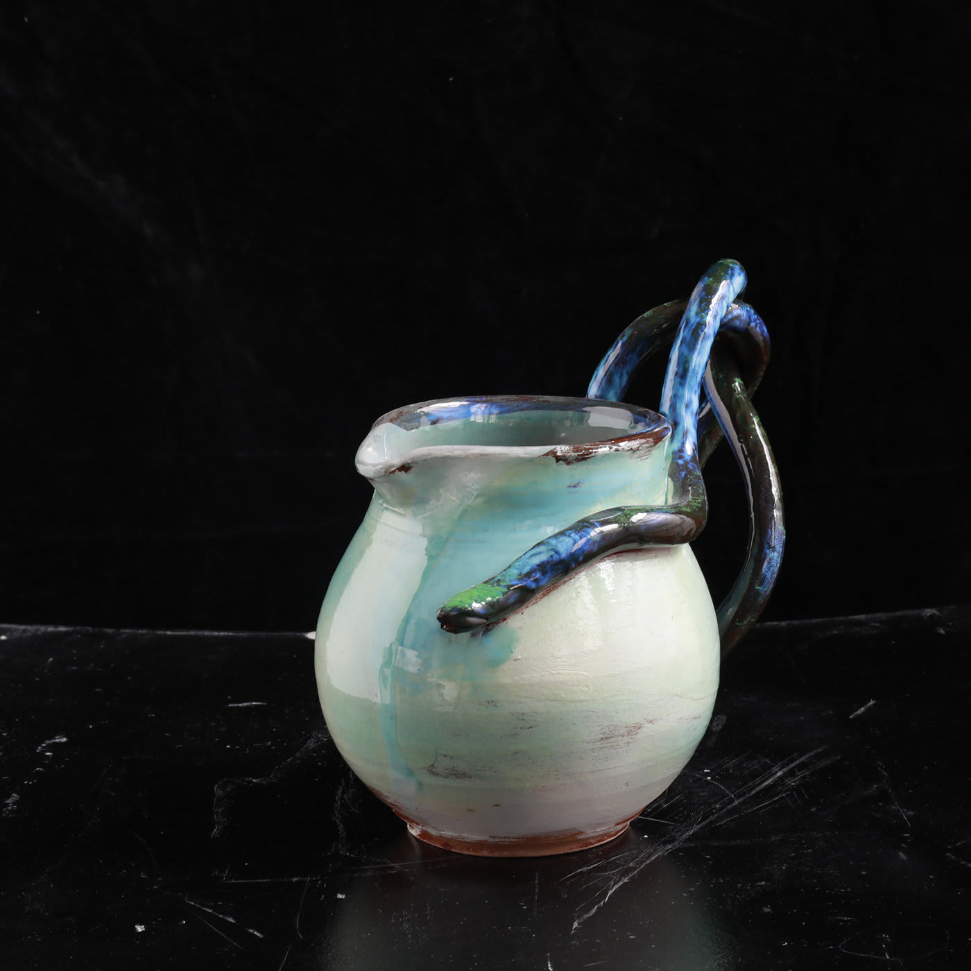 Blue Ceramic Water Pitcher with Snakes - Sebastiano Leta