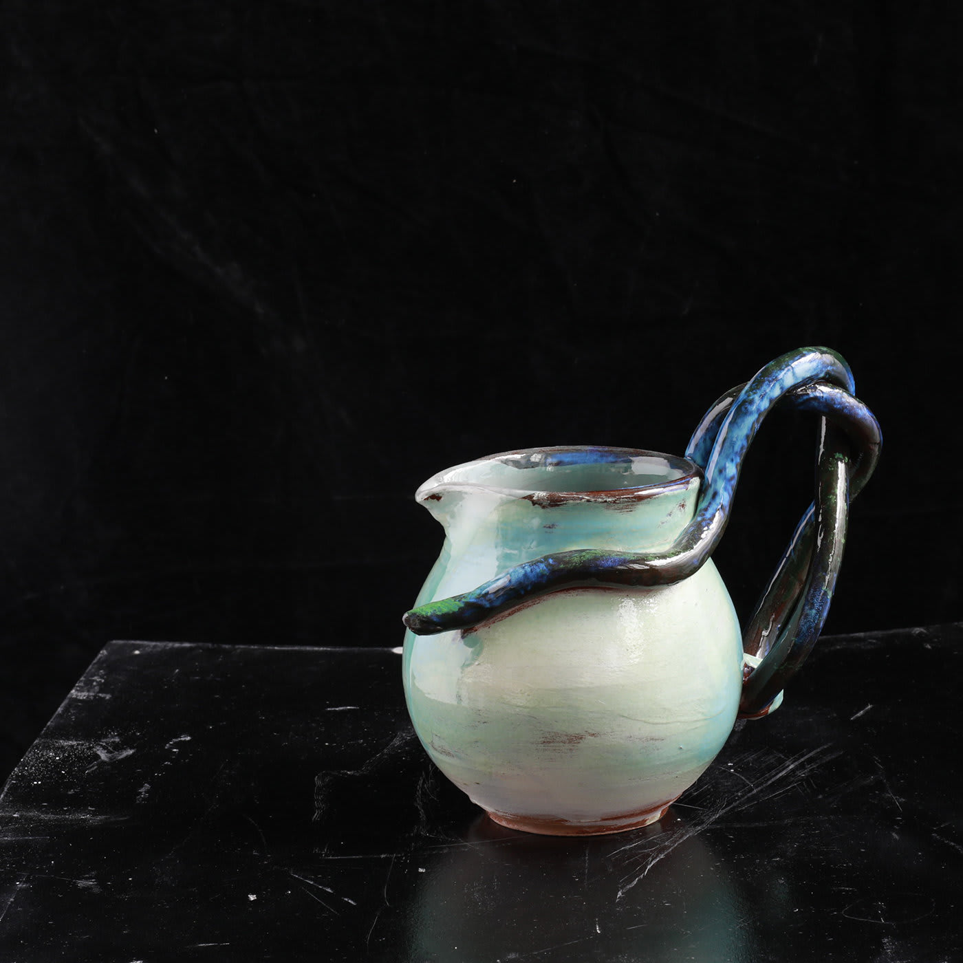 Blue Ceramic Water Pitcher with Snakes - Sebastiano Leta