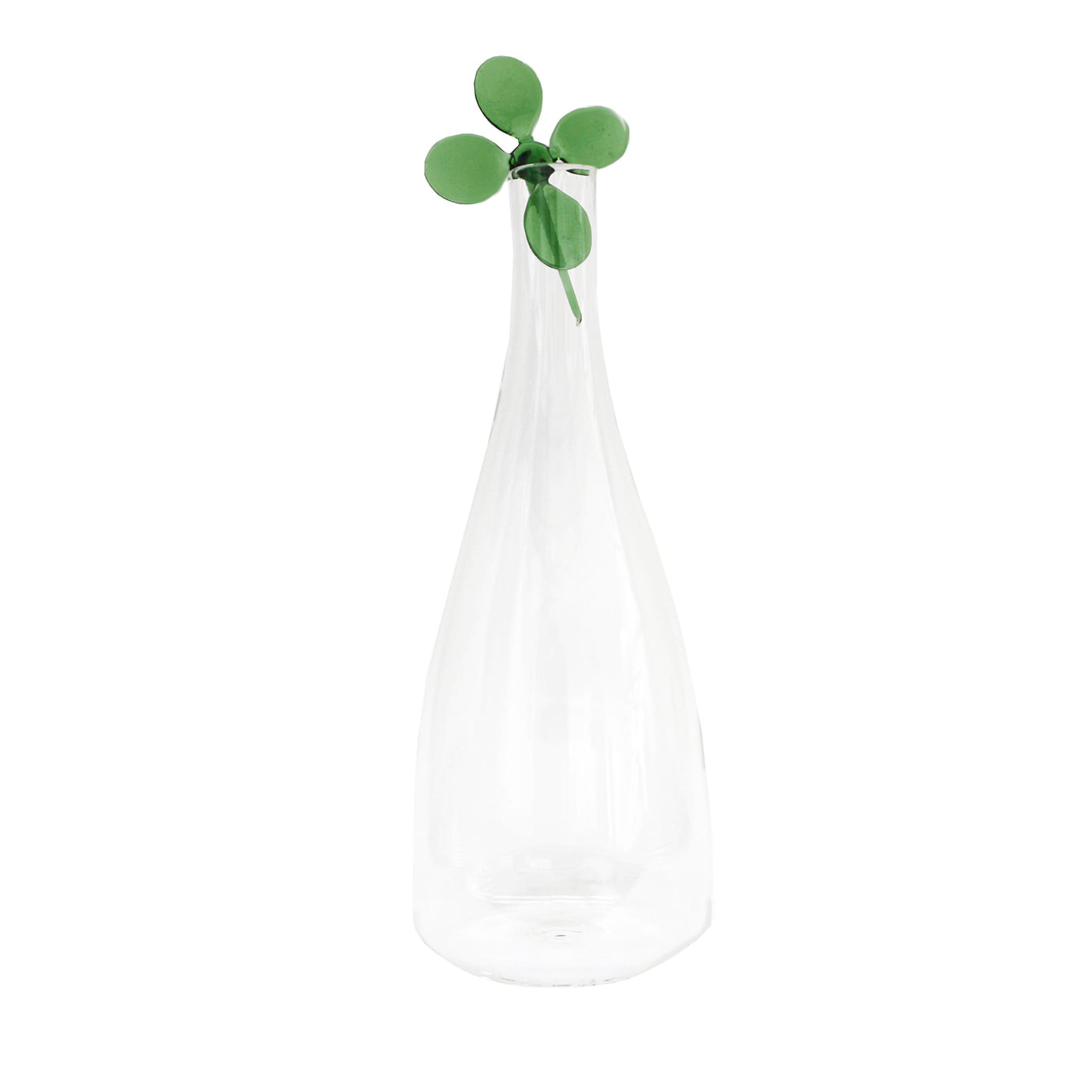 Bottiglia di vetro soffiato a mano con trifoglio a quattro foglie - Vista principale