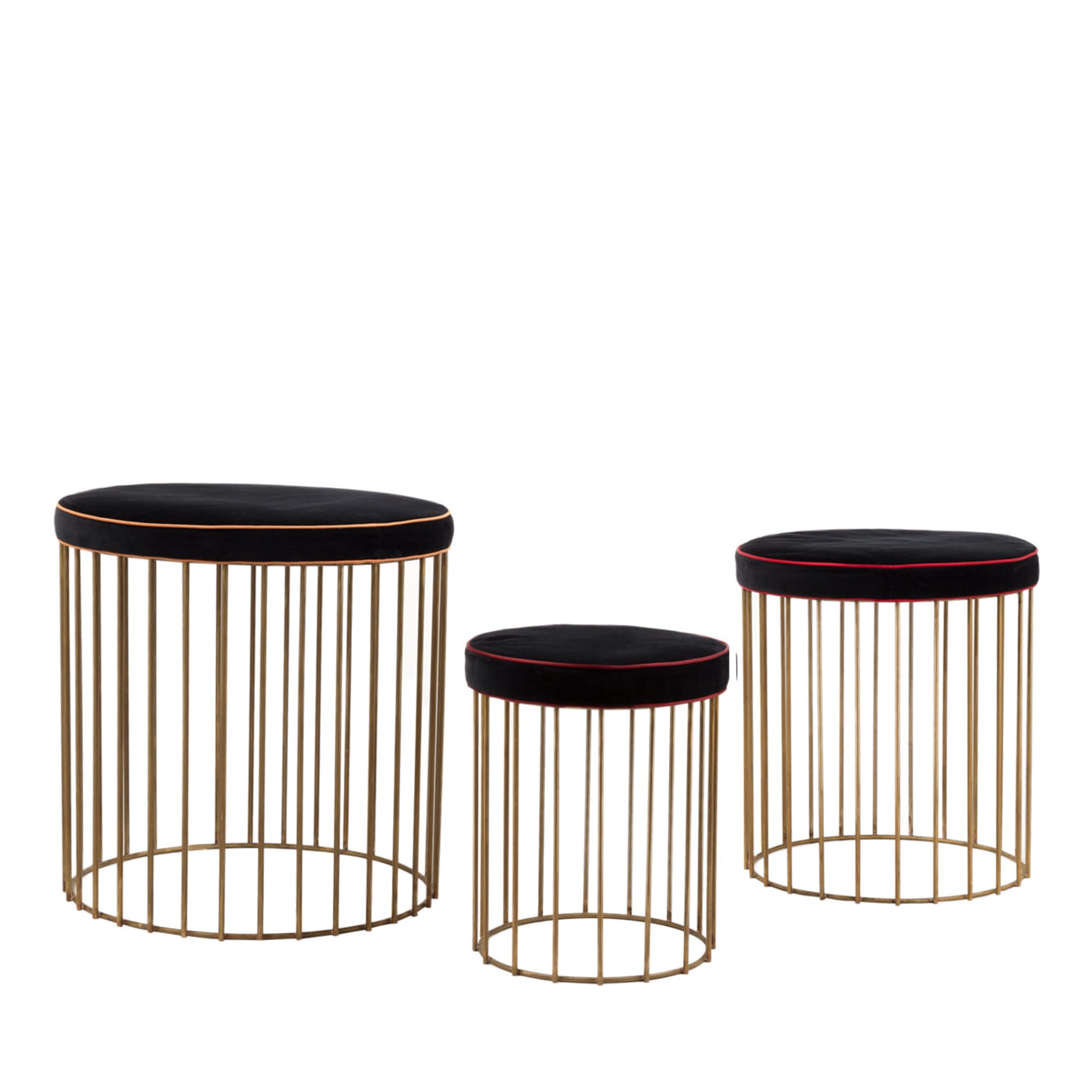 Set of 3 Brass Cage Stools - Main view
