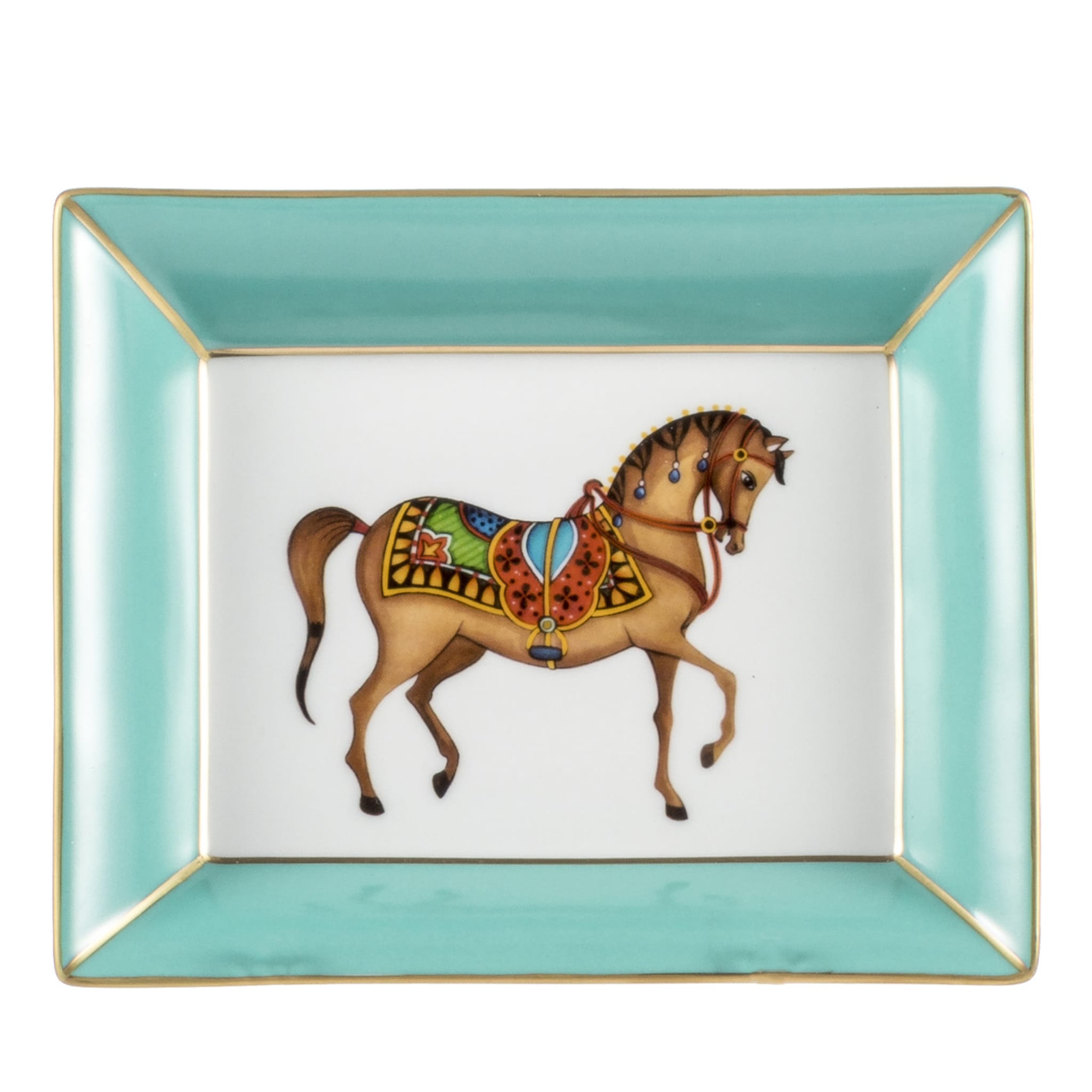 Turquoise Vide Poche with Brown Horse - Main view