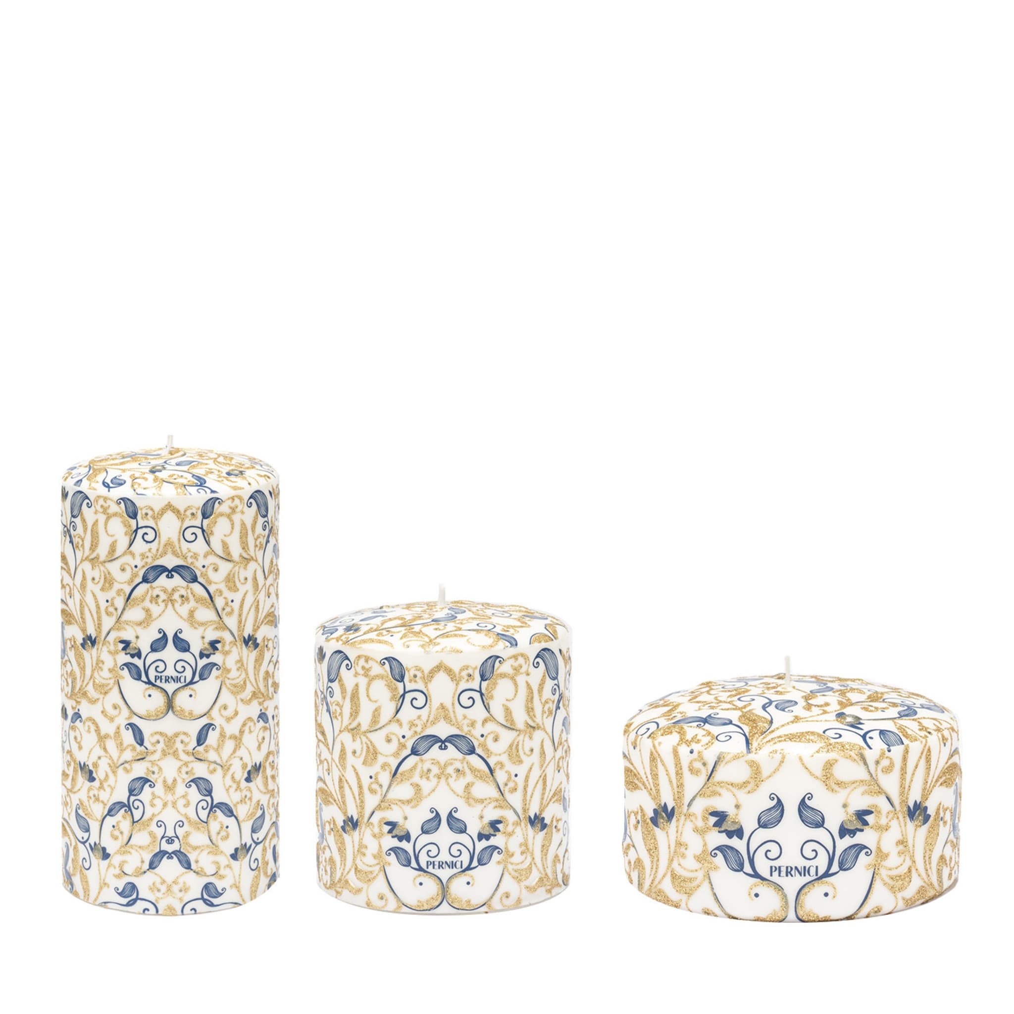 Floreale Set di 3 candele oro e blu - Vista principale