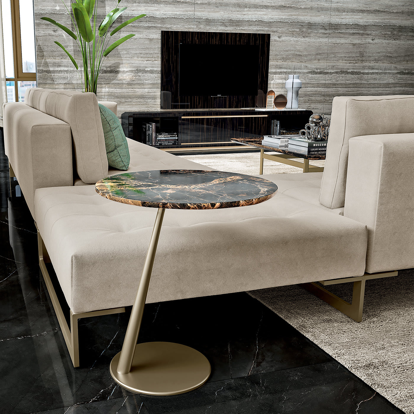 Round Occasional Table with Emperador Marble Top - Barnini Oseo Richmond