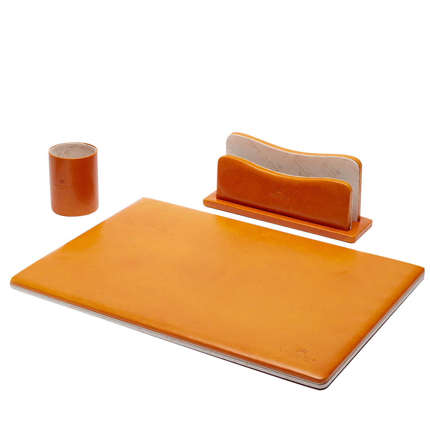Warm & Color Yellow Set of Desk Pad, Pen and Letter Holder - Cuoieria Fiorentina