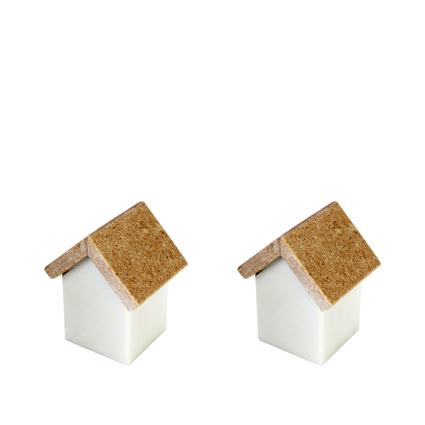 Set of 2 Little House Sculptures in Carrara and Portogallo Marbles by Paola Giubbani - Carrara Home Design