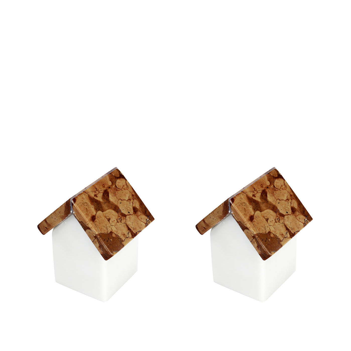 Set of 2 Little House Sculptures in Carrara and Verona Marbles by Paola Giubbani - Carrara Home Design