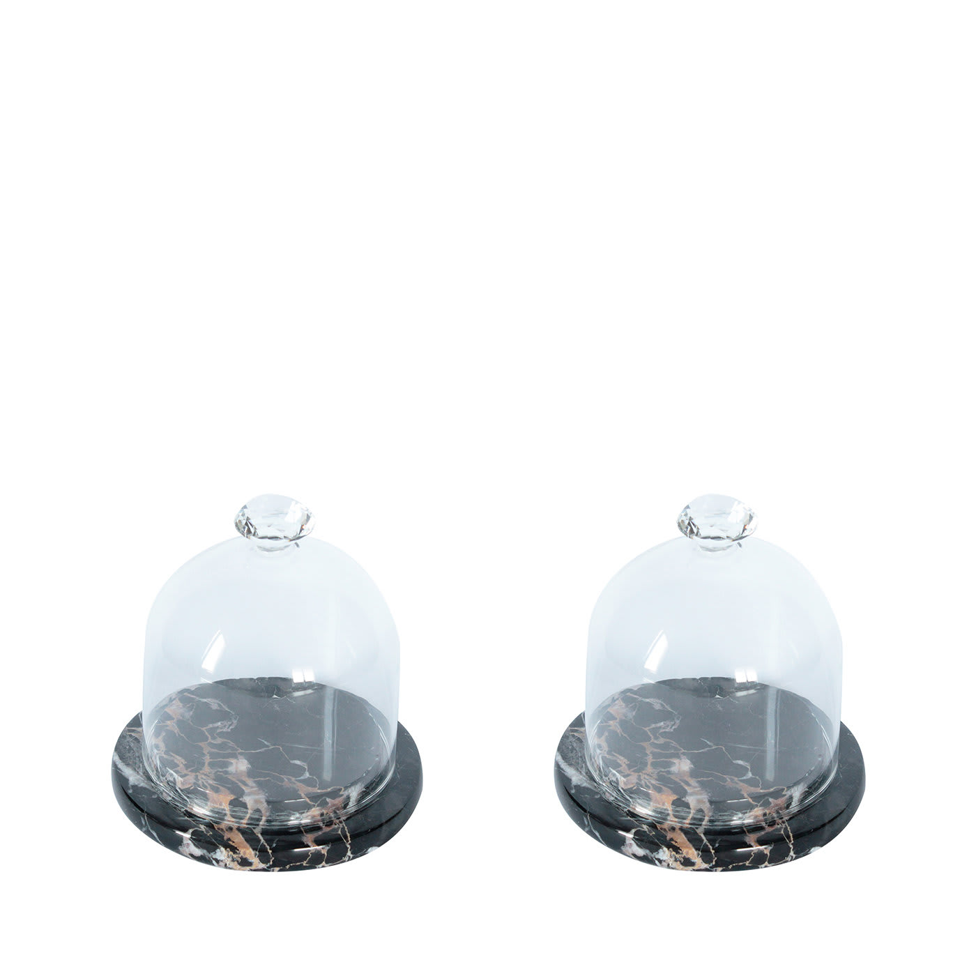 Set of 2 Cupolina Portoro Marble Trays with Glass Dome by Paola Giubbani - Carrara Home Design