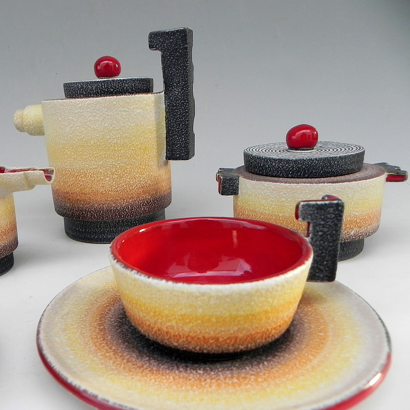 Diulgheroff Futurist Ceramic Tea Set for Two - Mazzotti 1903