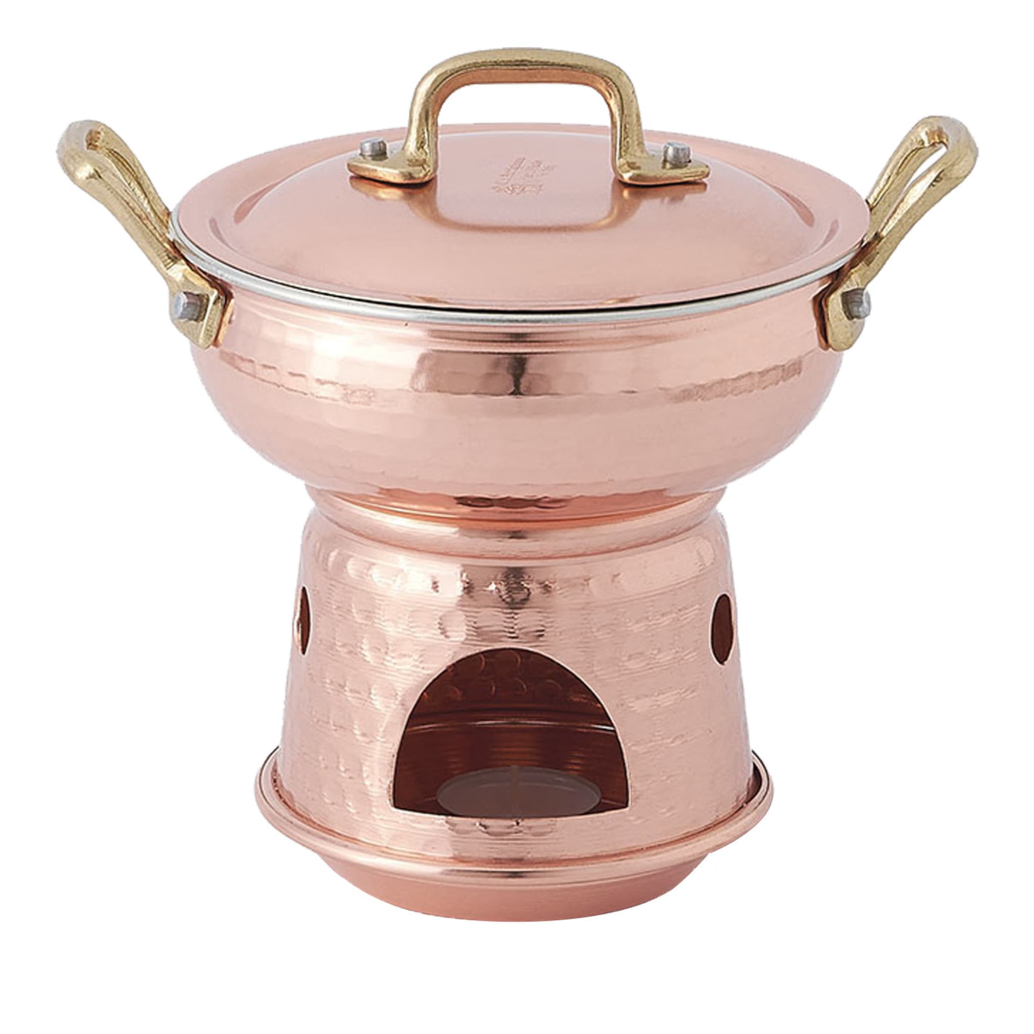 Copper Sauce Pot with Warming Base and Lid - Main view