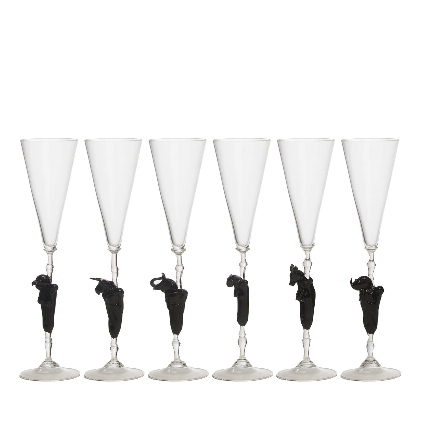 Set of 6 Mito Murano Glass Flutes - Frare Lavorazioni Artistiche Vetro