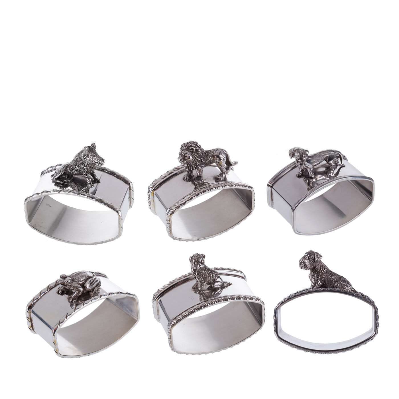 Set of 6 Animal Sterling Silver Napkin Holders - Argentiere Pagliai